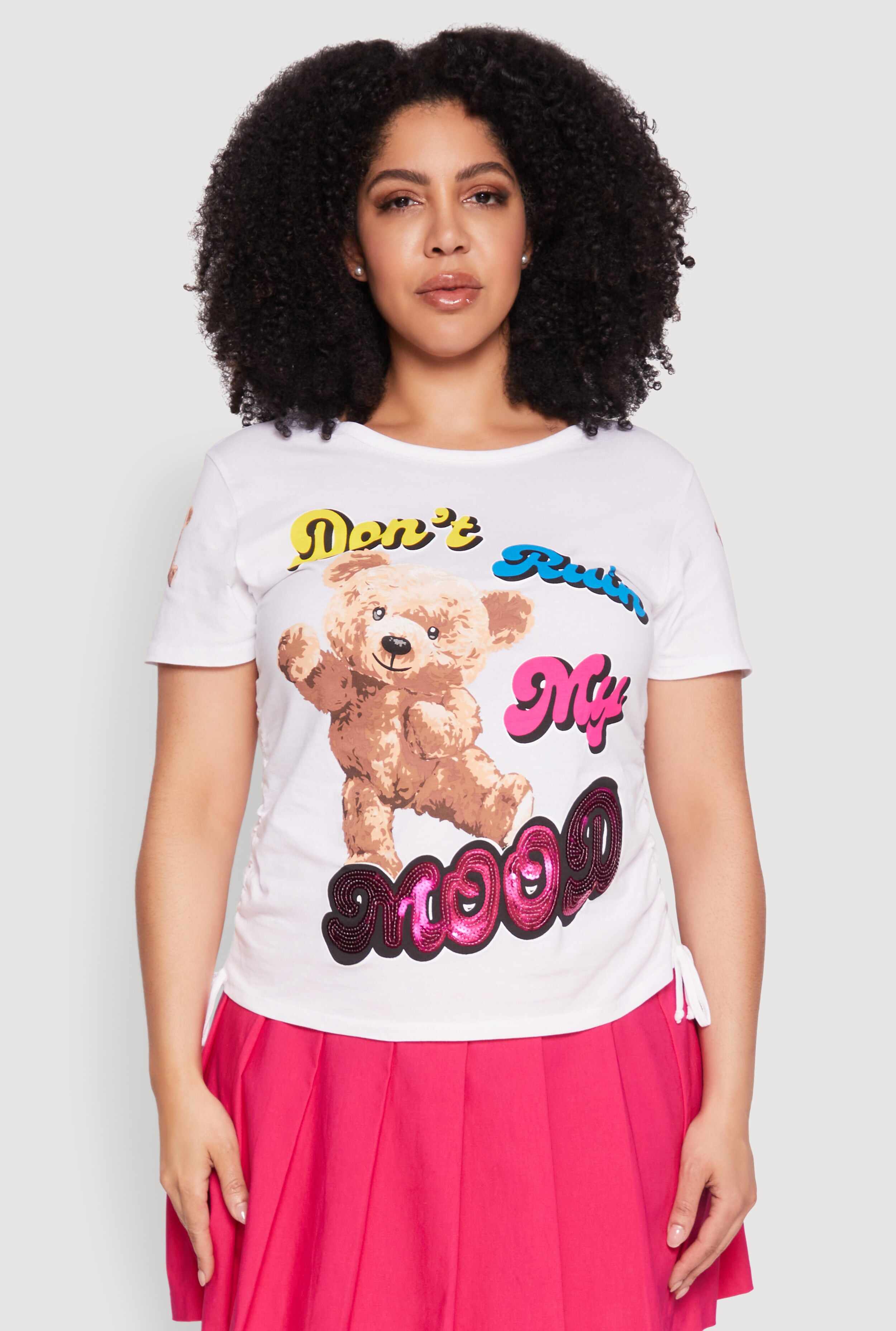 Plus Size Dont Ruin My Mood Sequin Graphic Tee