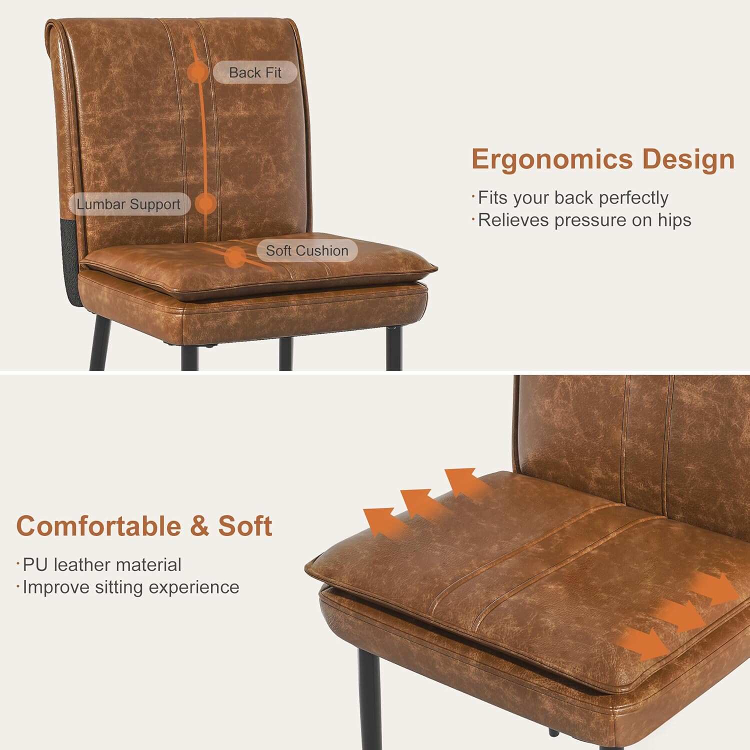 VECELO Upholstered PU Dining Chairs Set of 2