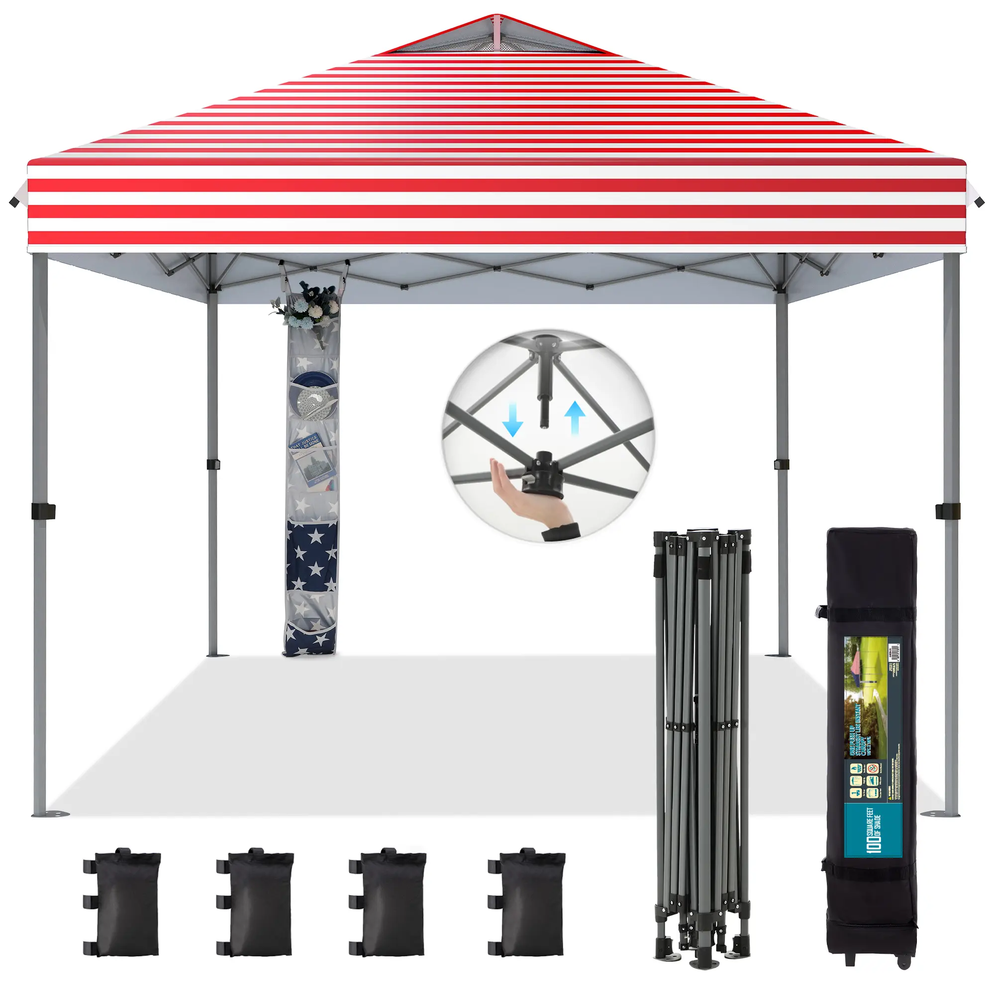 [Waterproof & UV-Resistant] 10x10ft Pop-up Canopy Tent, Instant Portable Canopy Tent Outdoor Gazebo, One-Push-To-Lock Outdoor Gazebo with Roller Bag