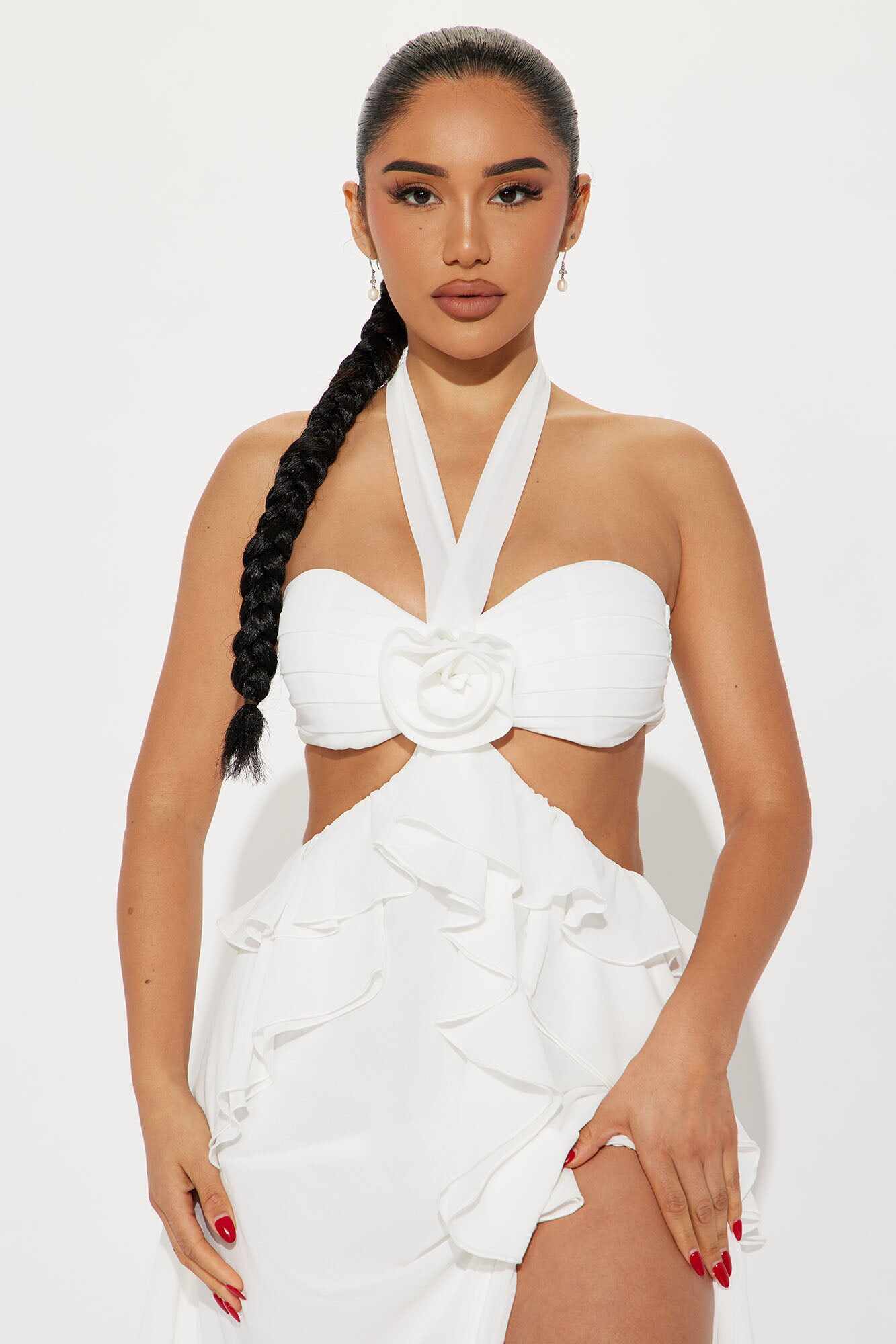 Rosette Ruffle Maxi Dress - Off White