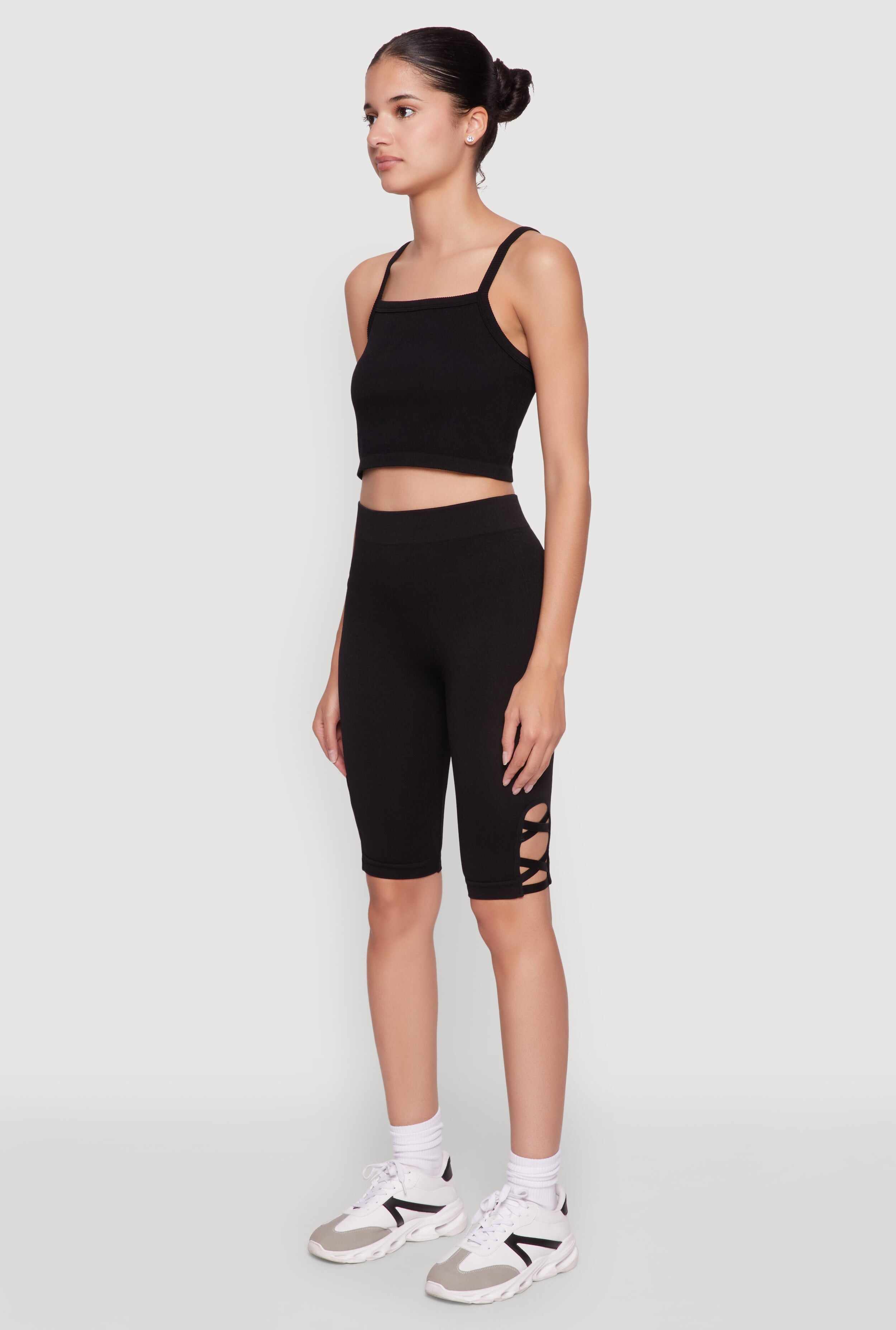 Trendy Seamless Caged Detail High Waisted Biker Shorts