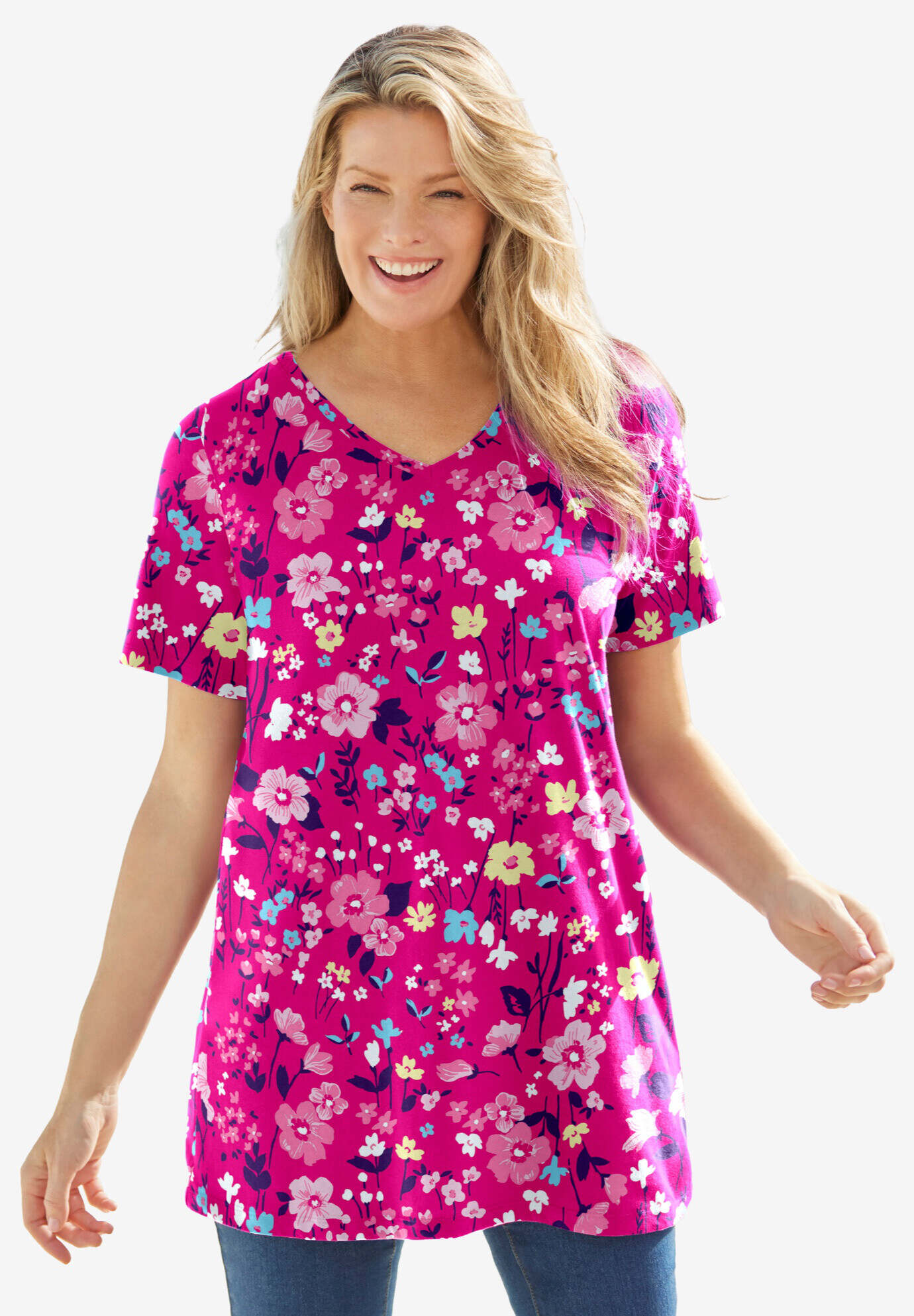 Perfect Printed Short-Sleeve V-Neck Tunic