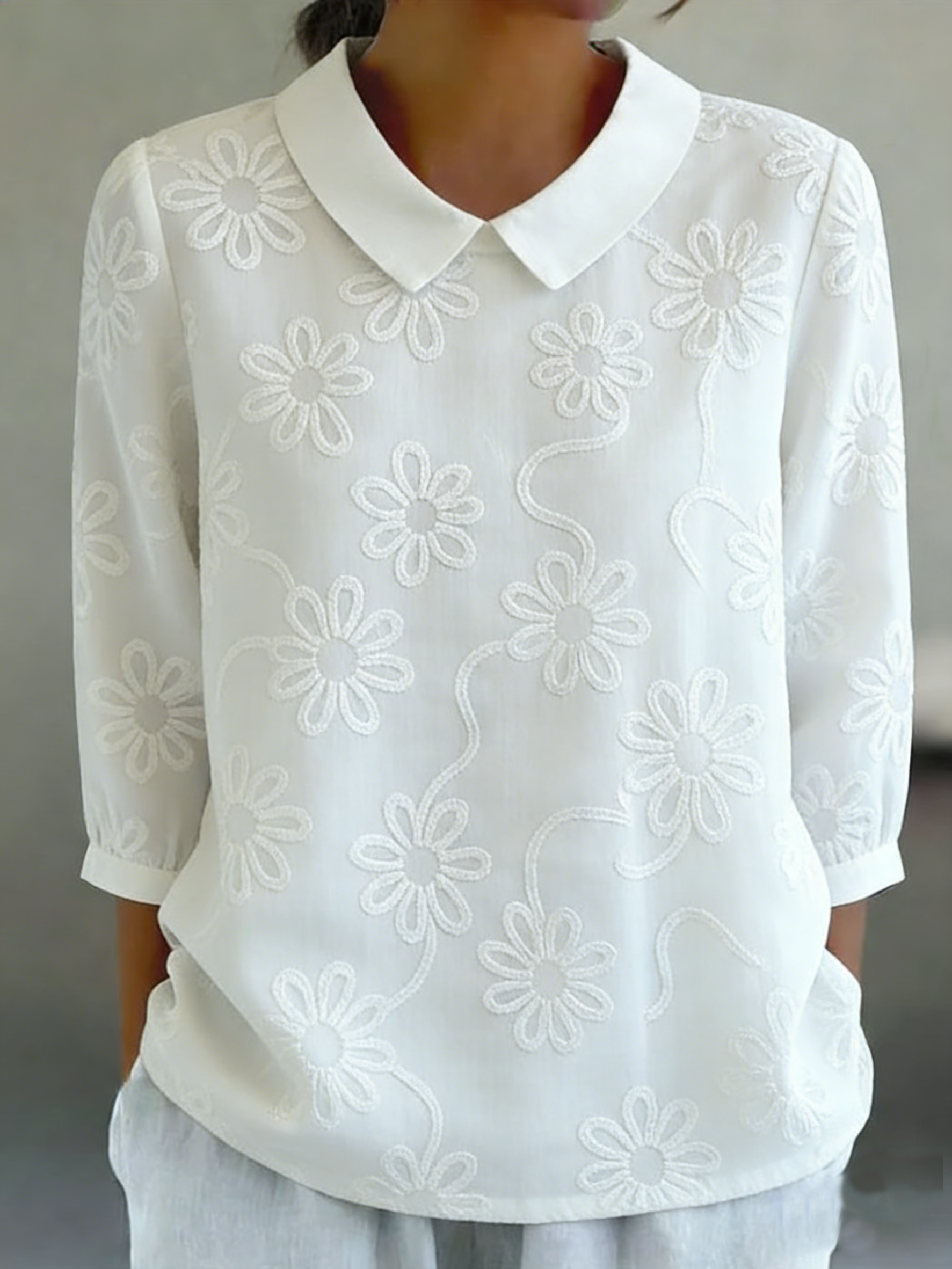 🔥Summer Arrivals🌟Romantic Floral Embroidered Peter Pan Collar Shirt Blouse