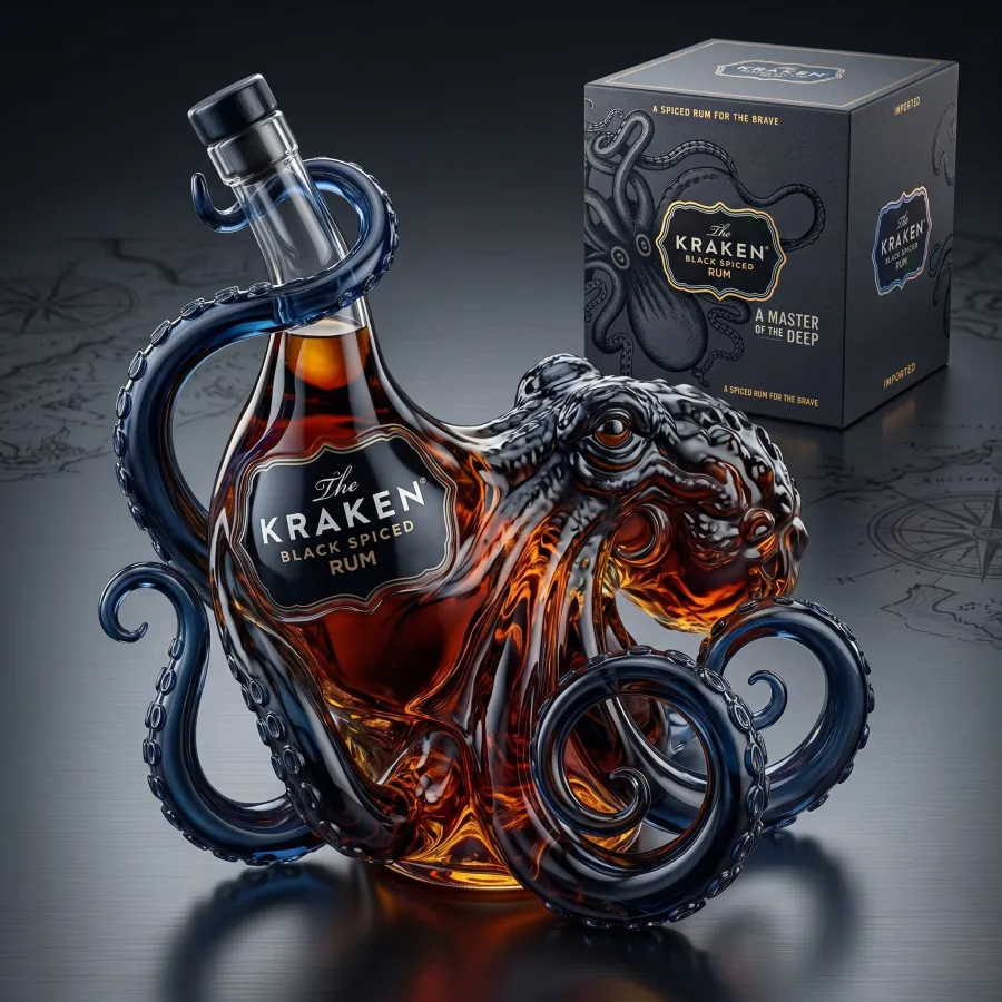 ⚓ KRAKEN Black Spiced Rum 3D Sculpted Glass