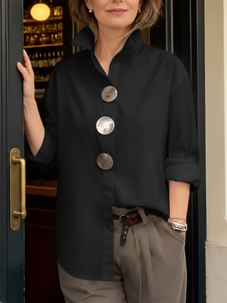 🔥Summer Arrivals🌟Elegant Stand-collar Metal Buttons Cotton Linen Blouse