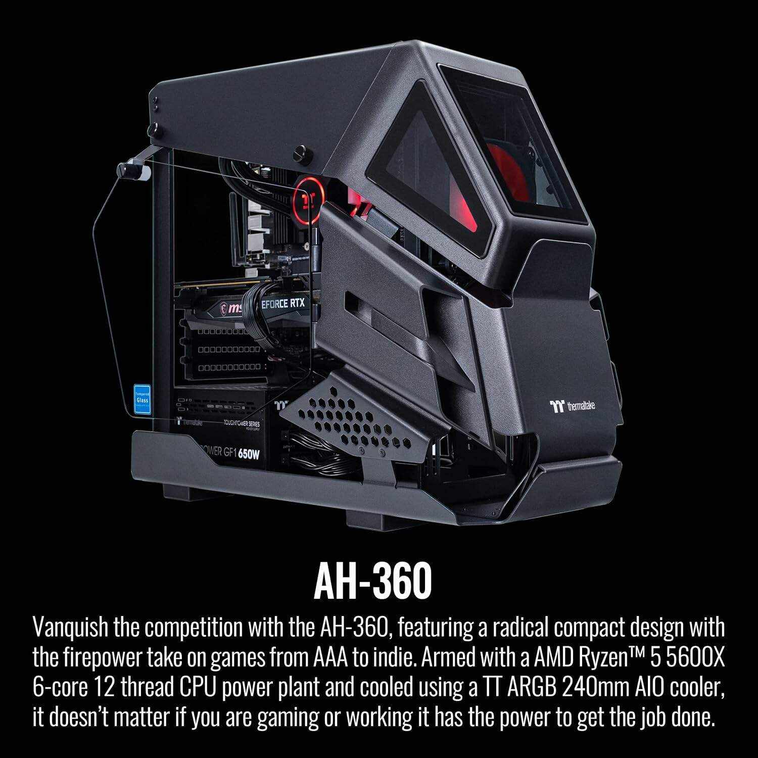 Thermaltake LCGS AH-360S AIO Liquid Cooled Gaming PC (AMD Ryzen 5 5600X 6-core,ToughRam DDR4 3600Mhz 16GB RGB,NVIDIA GeForce RTX 3060, NVMe 1TB M.2, Win 10 Home) AHW2-B550-A36-LCS