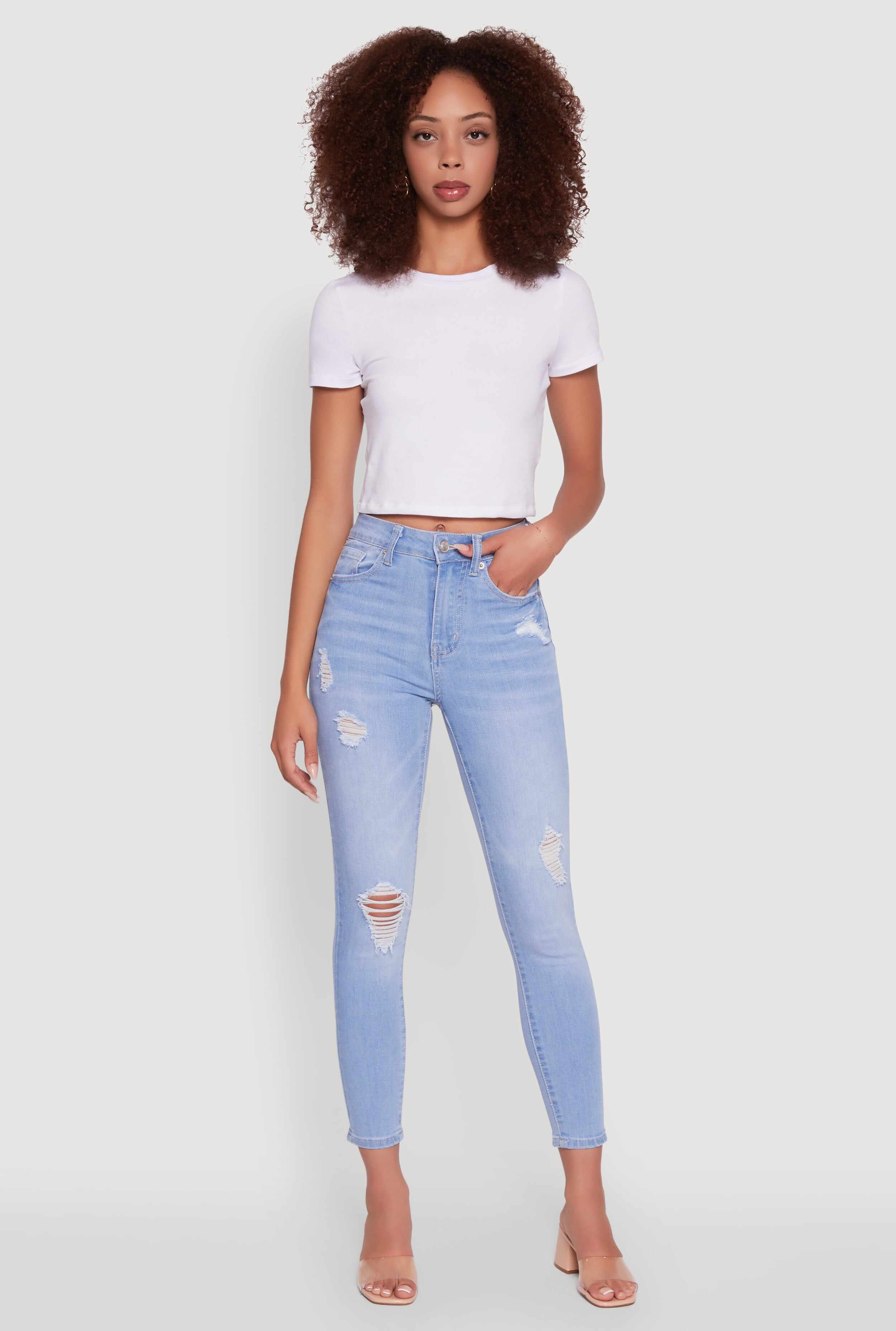WAX High Waisted Distressed Stretch Skinny Jeans