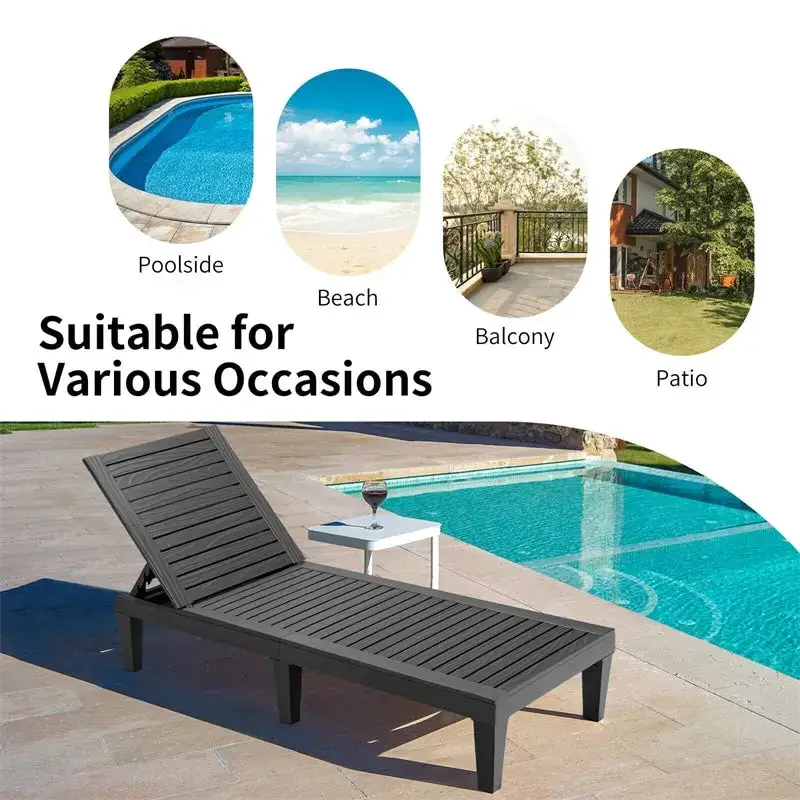Outdoor Chaise Lounge Patio Reclining Chair with 5-Position Adjustable Backrest