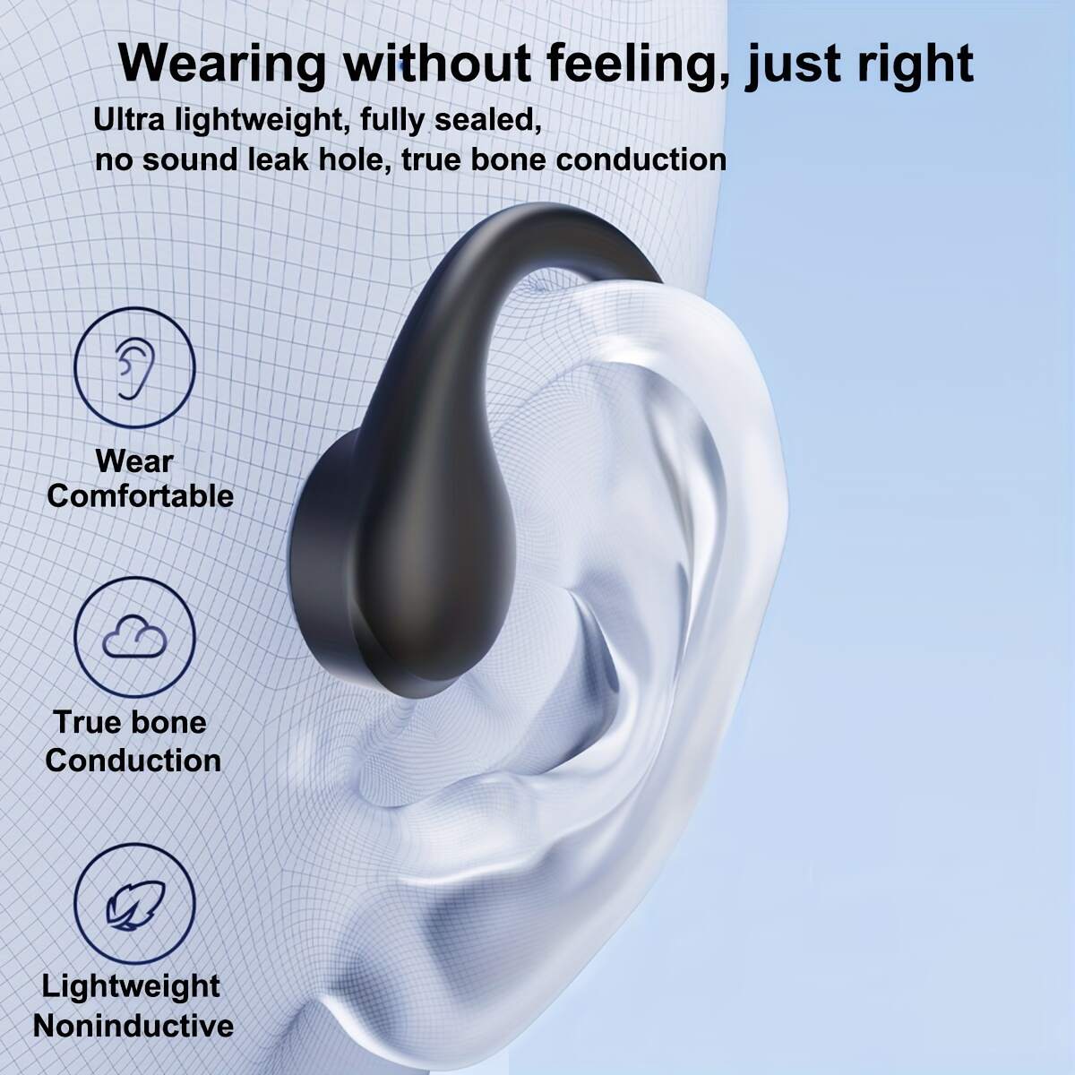 2023 New Upgraded Bone Conduction Earphones True Wireless Open Type Earphones Dual Ear Bone Sensing Sports Earphones Waterproof Sweat Resistant Tape Microphone Induction Conduction Earphones For Running, Cycling, Exercise, Gym Driving Black