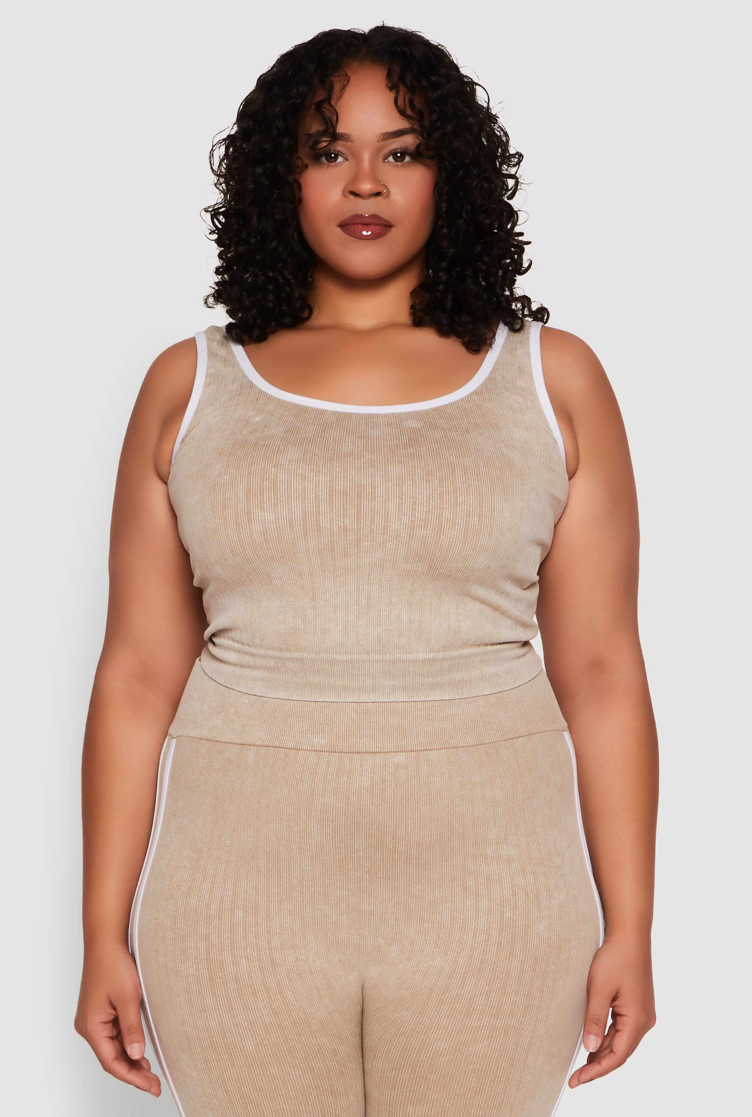 Plus Size Mineral Wash Contrast Trim Crop Top