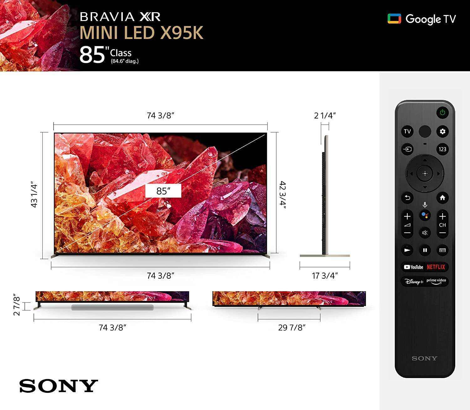 85 Inch 4K Ultra HD TV X95K Series: BRAVIA XR Mini LED Smart Google TV with Dolby Vision HDR and Exclusive Features for The Playstation® 5 XR85X95K- 2022 Model