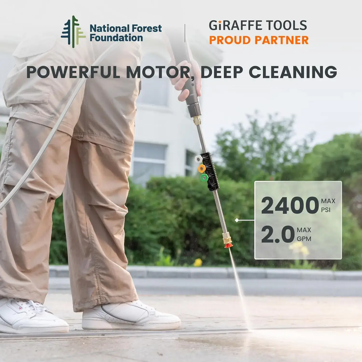 Retractable Pressure Washer G20 2400 PSI 2.0 GPM with 65FT Hose Reel, 4 Nozzles for Floor, Cars, Patios & More