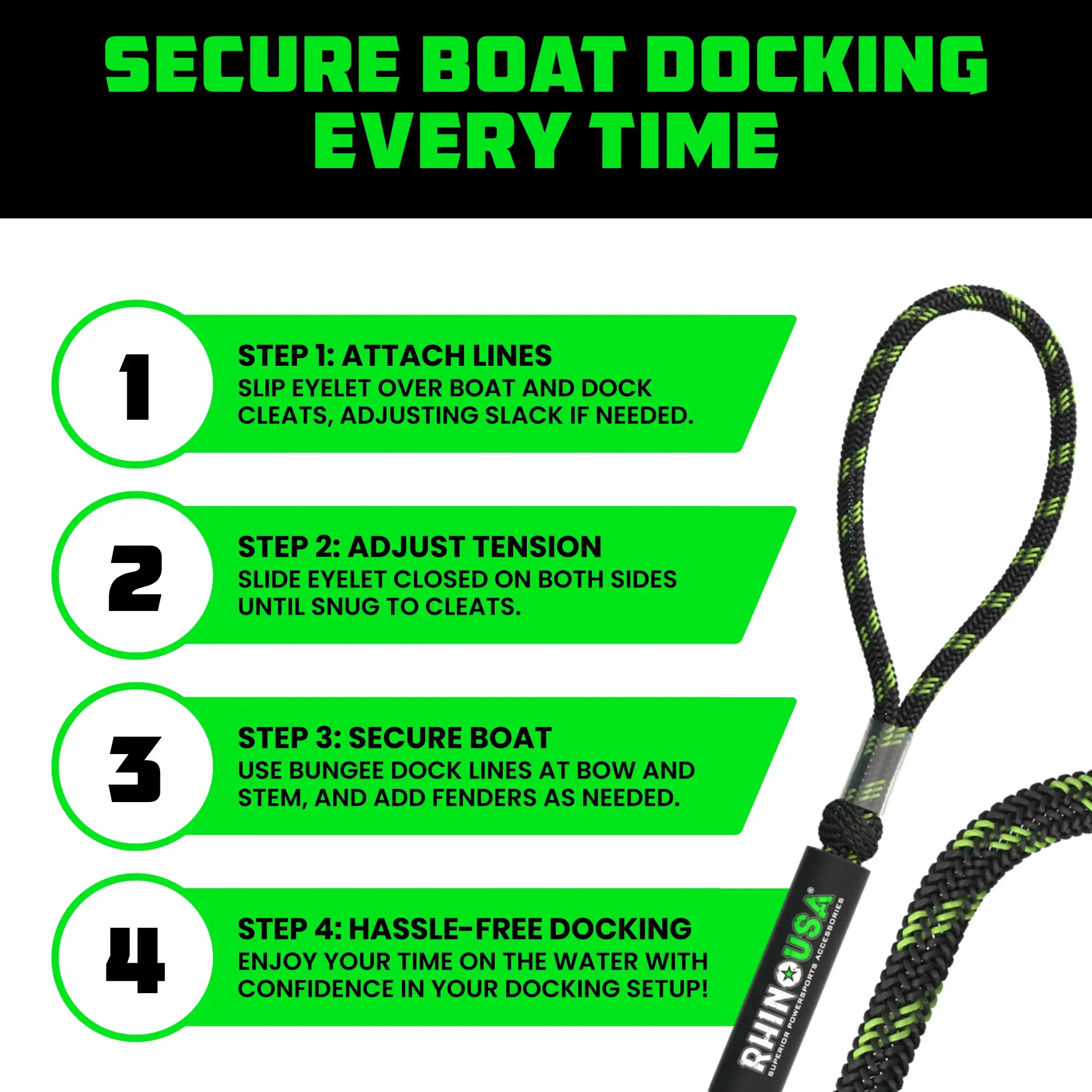 Heavy-Duty Bungee Dock Lines - Bungee Dock Rope for Jetski, Boat, and More.