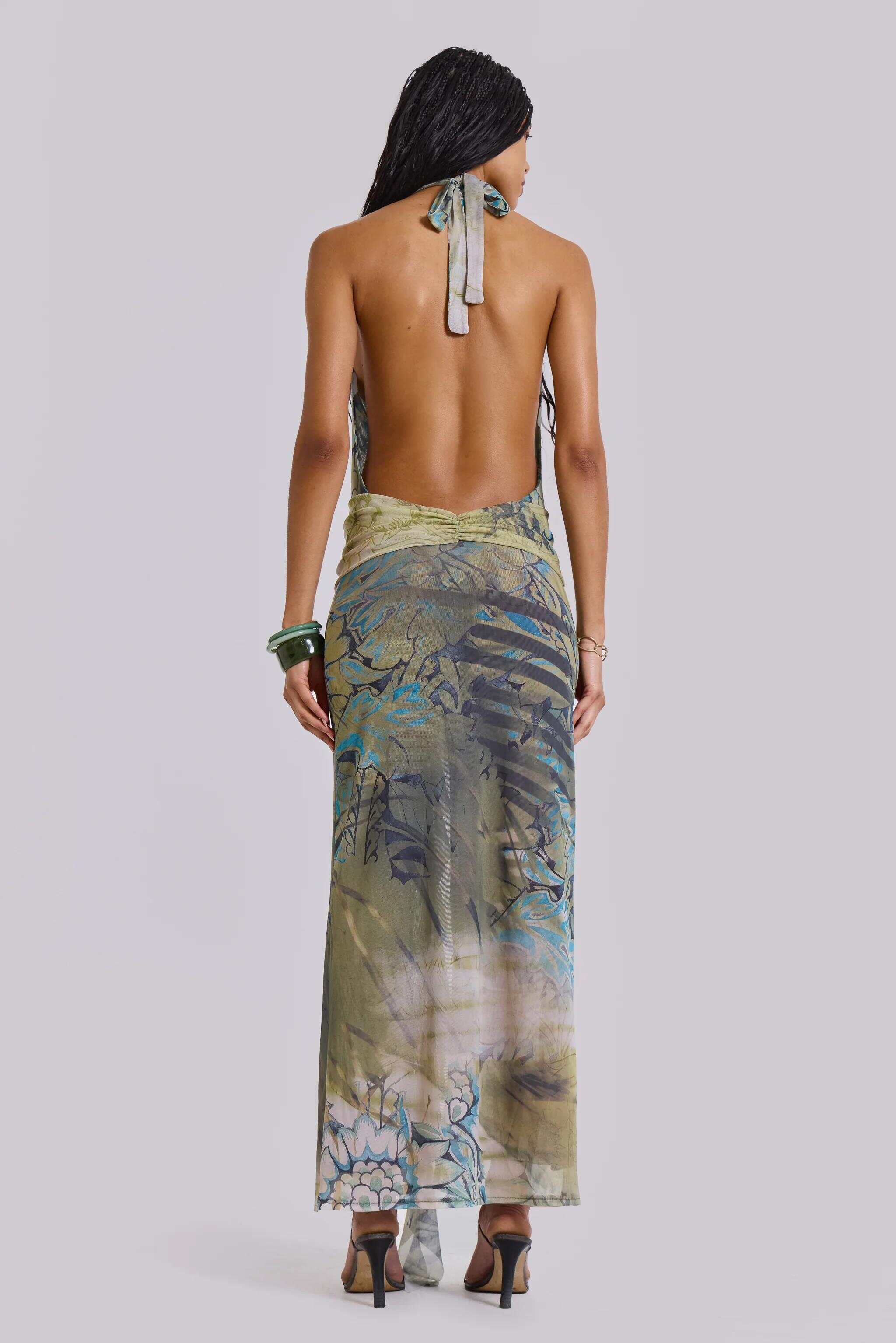 Cindy Plunge Maxi Dress In Green