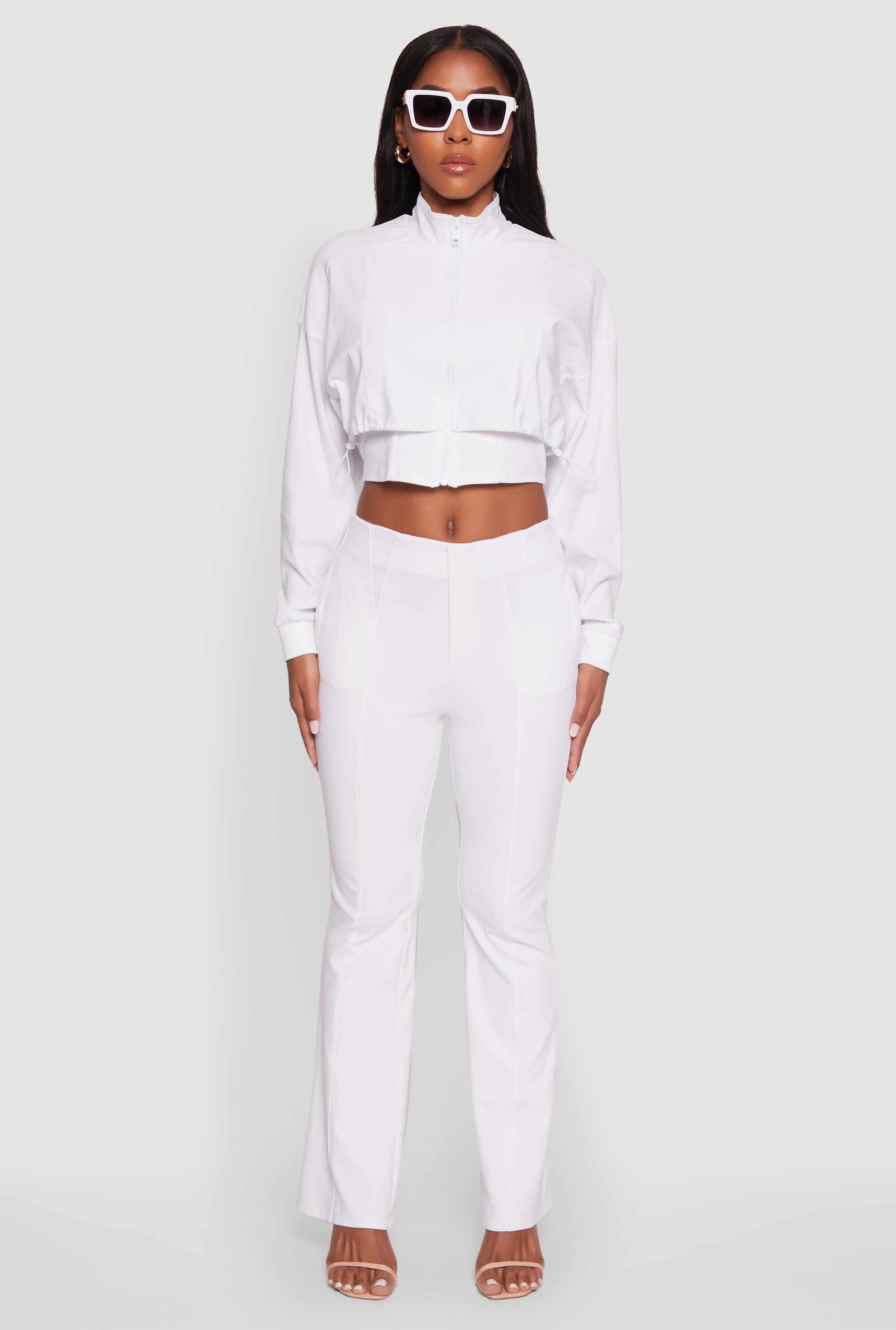 Trendy Lined Mock Neck Zip Front Crop Top
