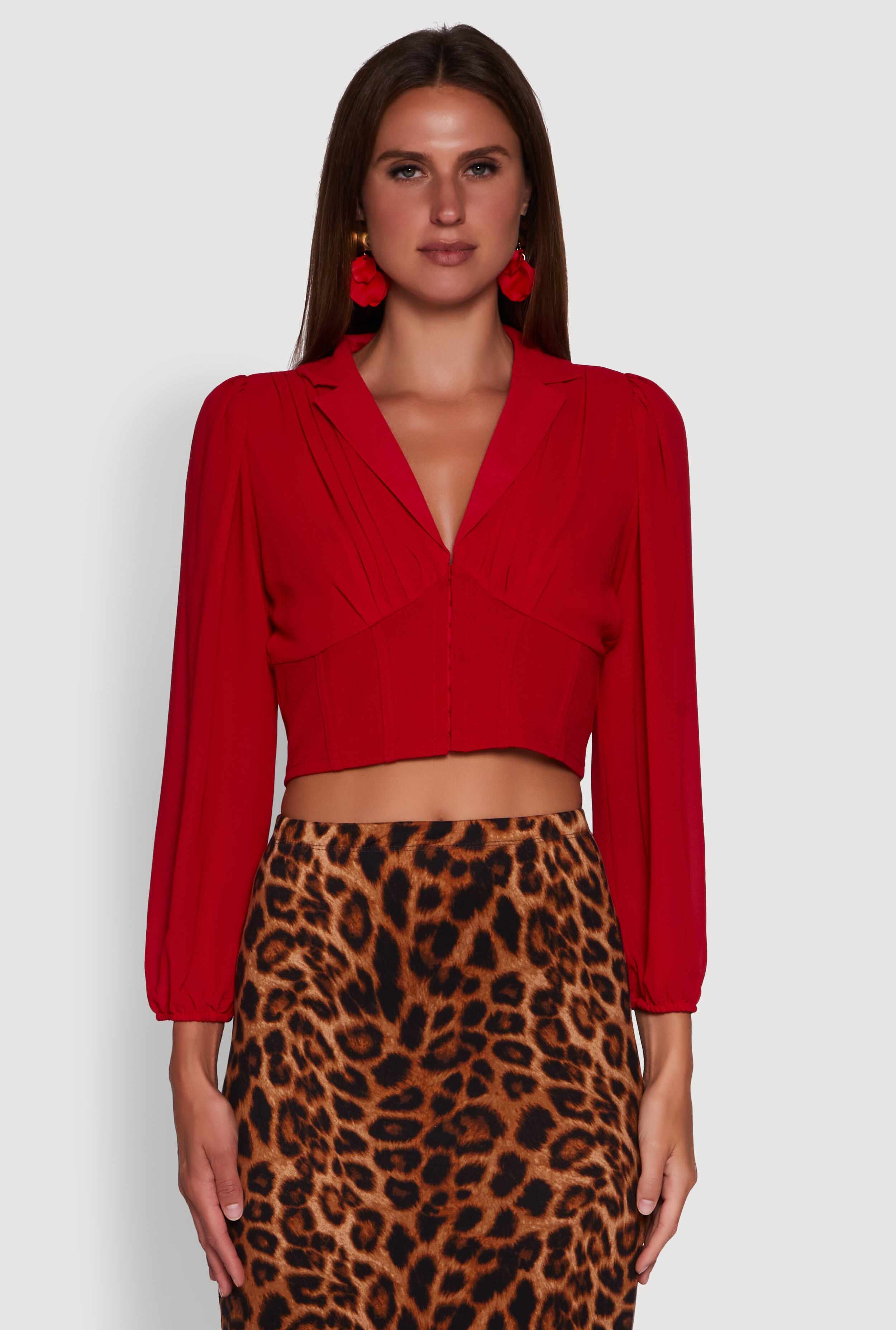 Chiffon Bubble Sleeve Cropped Corset Top