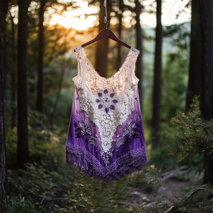 Boho Lavender Gradient Lace Art Linen Sleeveless Tank Top