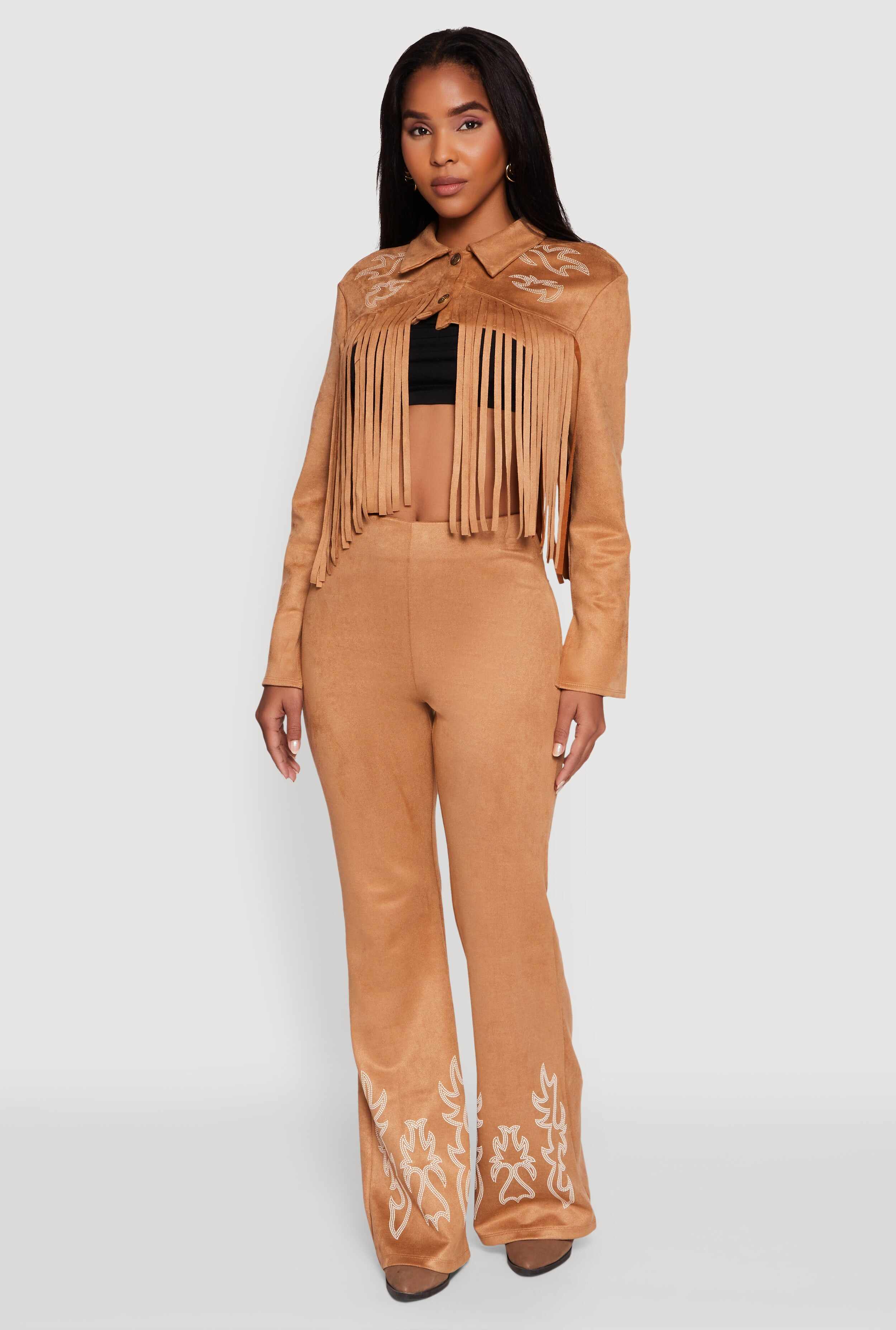 Trendy Faux Suede Fringe Cropped Jacket
