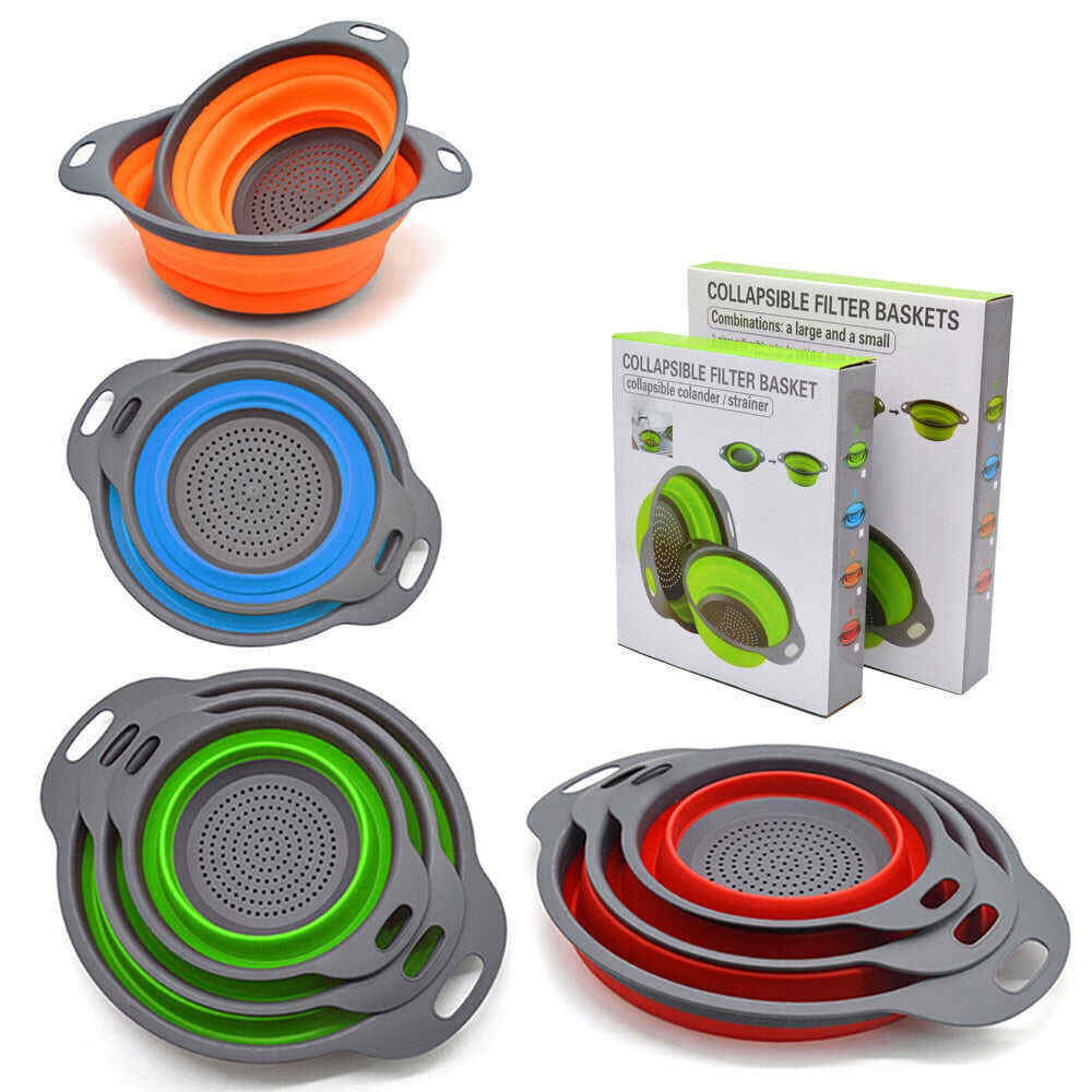 Collapsible Silicone Colander Strainer,Kitchen&Home Drain Basket,Foldable Fruit Vegetable Washing Filter Basin,