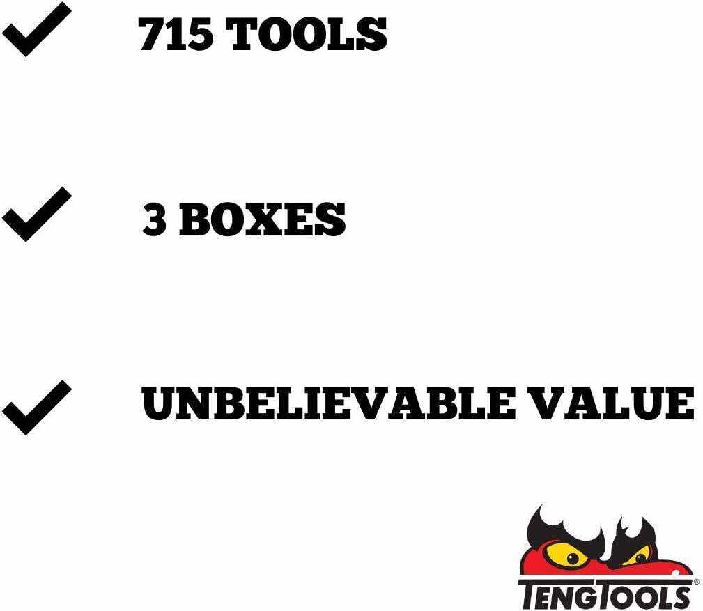 Tools 1001 Piece Mega Master Mixed Hand Tool Kit + 3 Toolbox Storage Cases - TCMM1001N, Silver