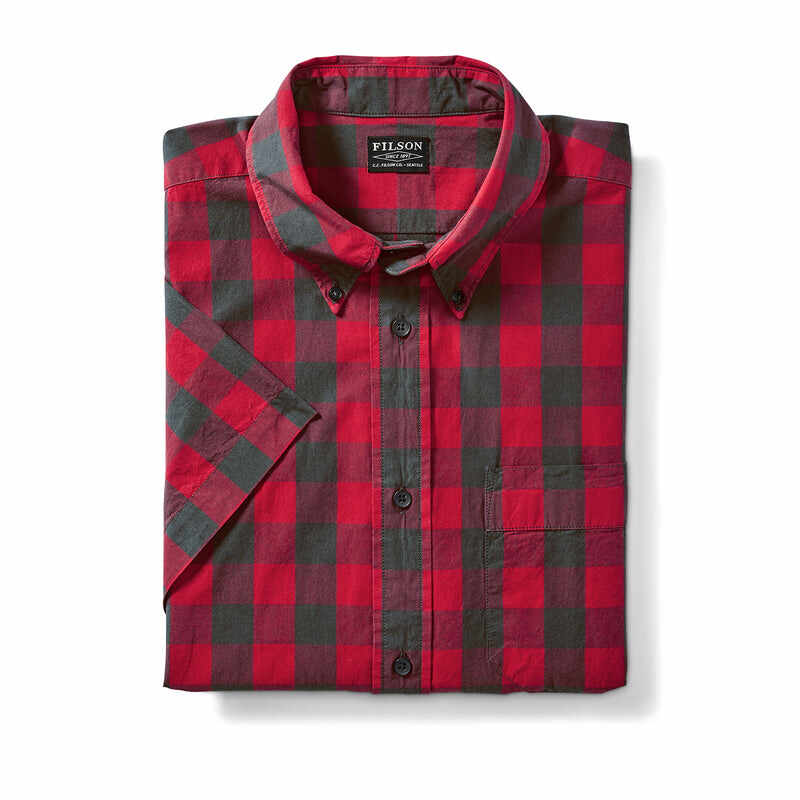 Sutter Sport Short Sleeve Shirt - Dark Brown / Scarlet Plaid