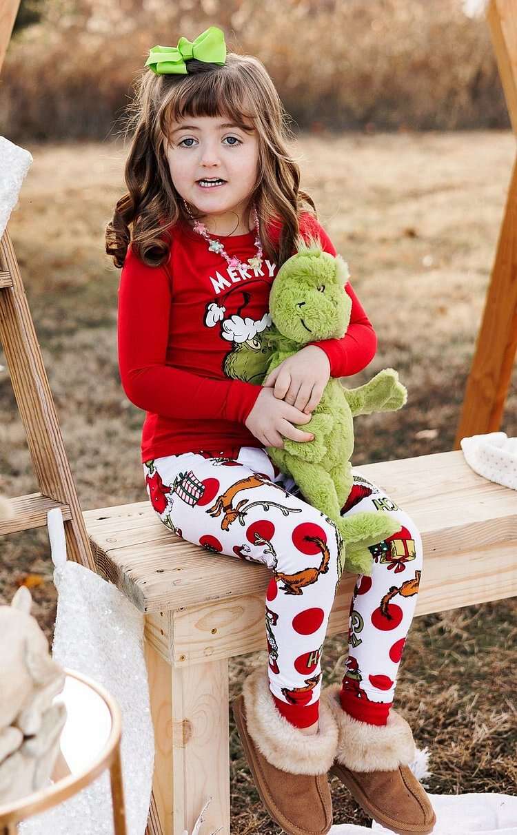 ��Merry Christmas�� Family Matching Grinch Cartoon Print Pajama Set