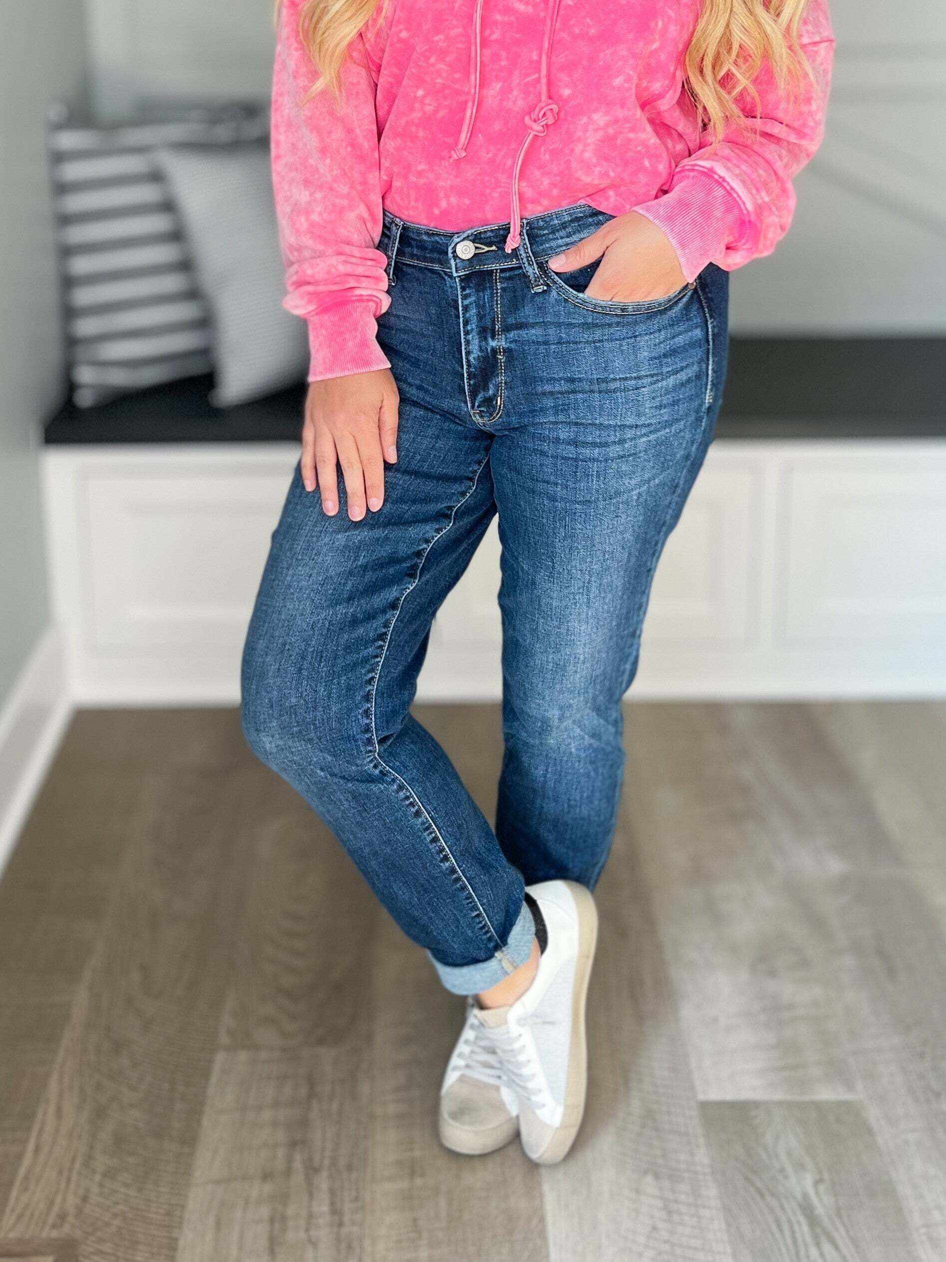 Remain Calm - Christmas Cuffed Boyfriend Jeans- Final Sale