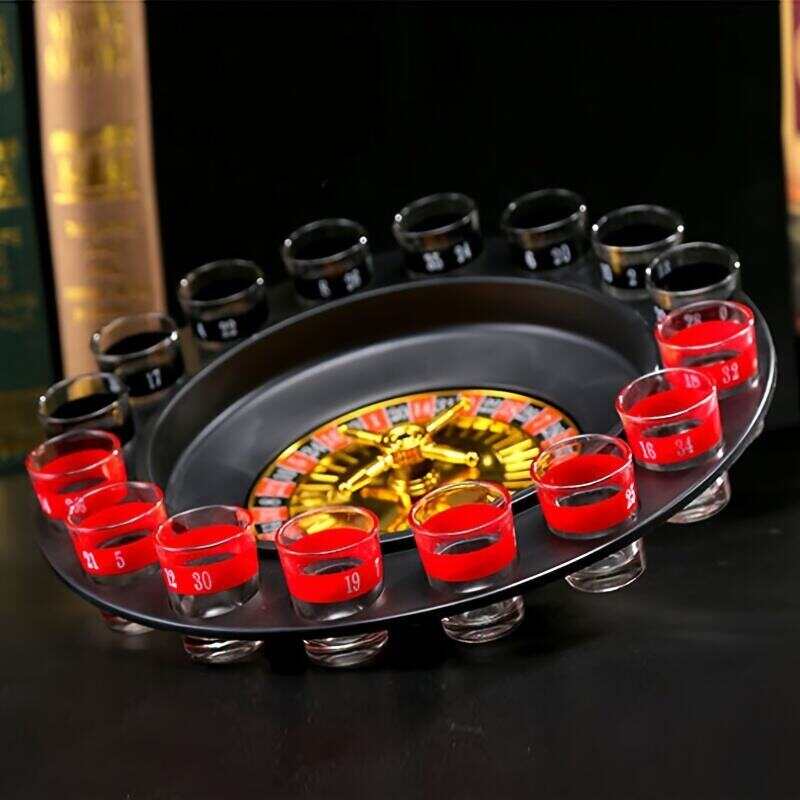 (2 balls Casino-Style Shot Glass Roulette Drinking Game Set with 16 Glasses - Perfect for Adult Parties and Entertaining