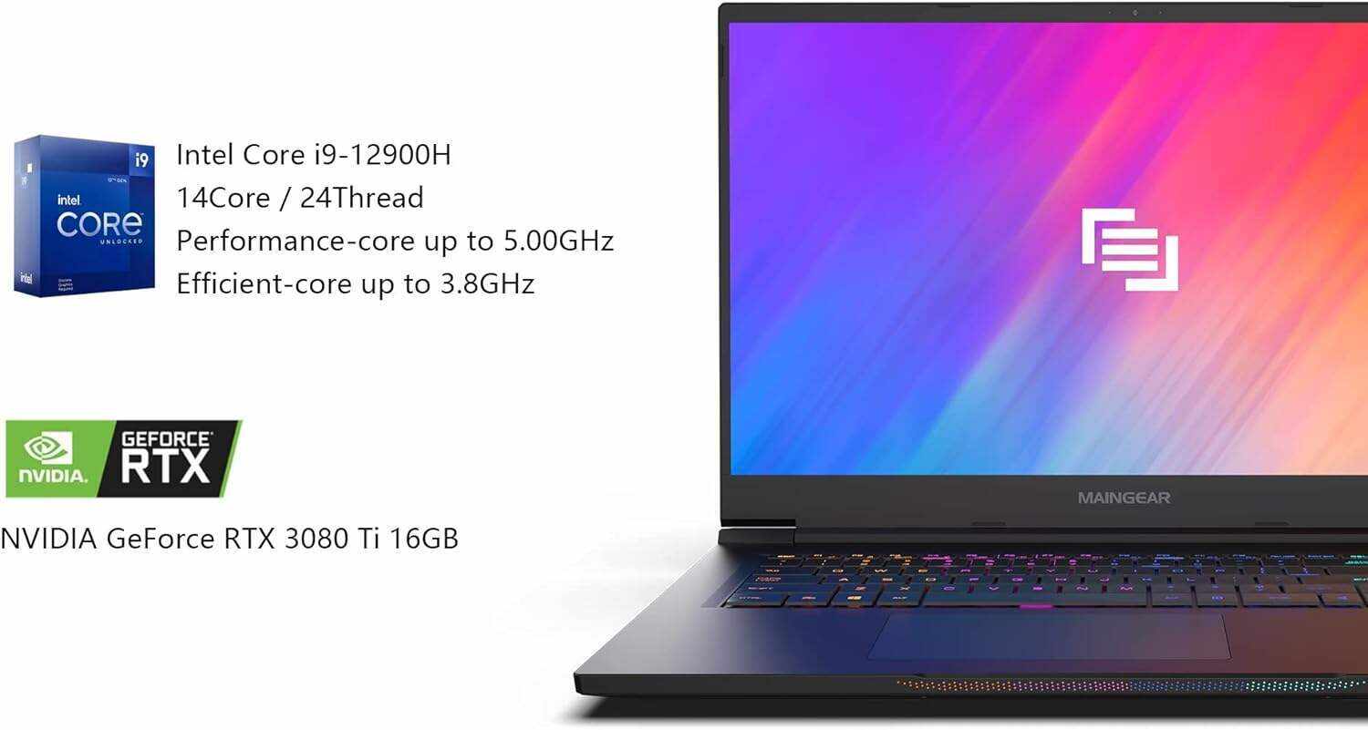 MAINGEAR Vector Pro 2 (2022) 17.3 inch RTX 3080 Ti Gaming Laptop, Intel Core i9-12900H Processor, NVIDIA GeForce RTX 3080 Ti 16GB GPU, 17.3 inch 240Hz QHD Display 64GB DDR5 RAM 2TB NVMe SSD Win 11 Pro