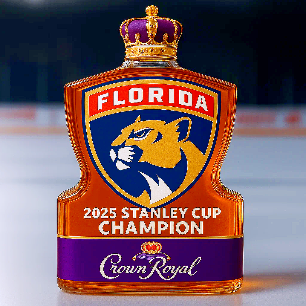 Florida Panthers Logo 2025 Stanley Cup Champion Whiskey Bottle