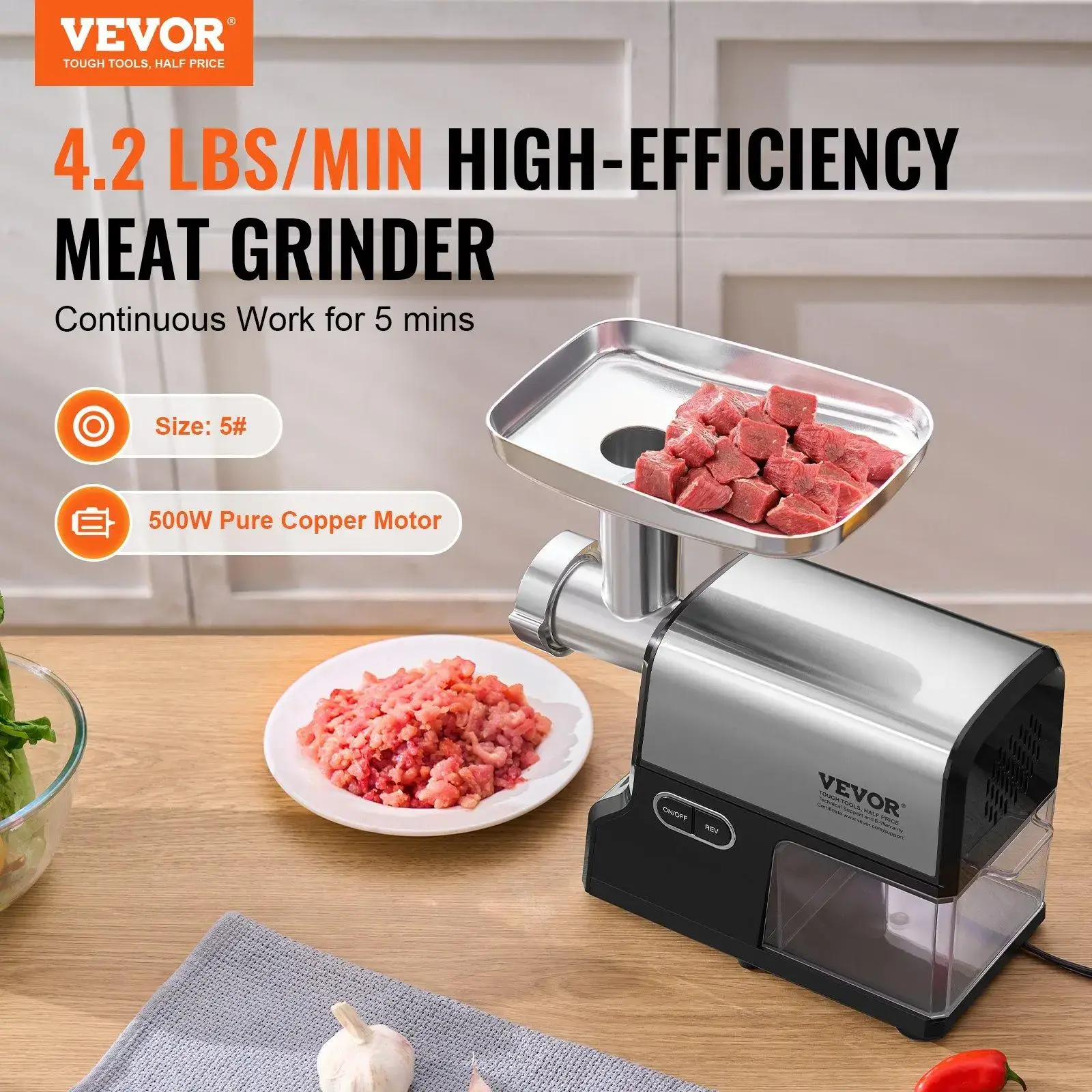 Meat Grinder, 3 Lbs/Min Capacity Electric Meat Grinders with Blade, Grinding Plate, Sausage Maker, Kubbe Kit, Burger Press, Chopper Attachment, Stainless Steel Meat Mincer for Home Kitchen