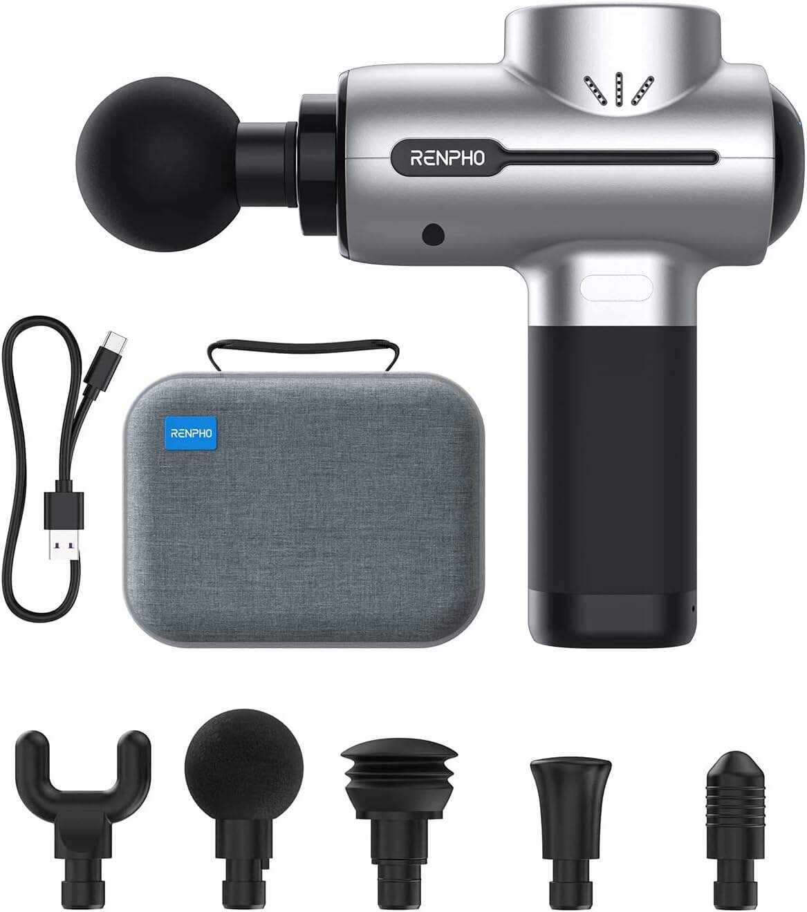 RENPHO Active Massage Gun Deep Tissue Muscle, Powerful Percussion Massage Gun, Portable Back Massager Gun for Athletes for Pain Relief, Electric Back Massagers, Handheld Massager Carry Case