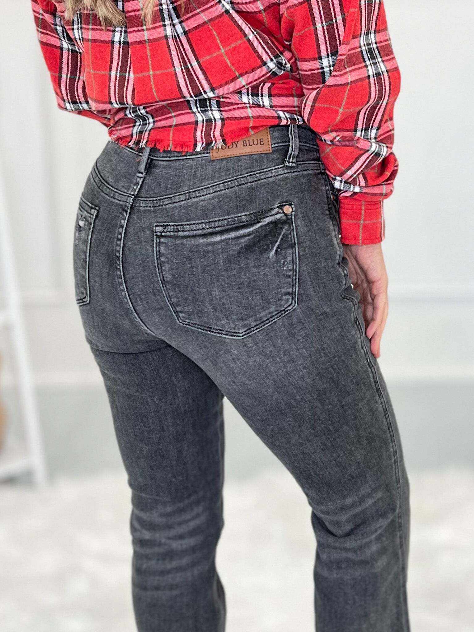 Double Dipped - Christmas Shadow Hem Flare Jeans- Final Sale