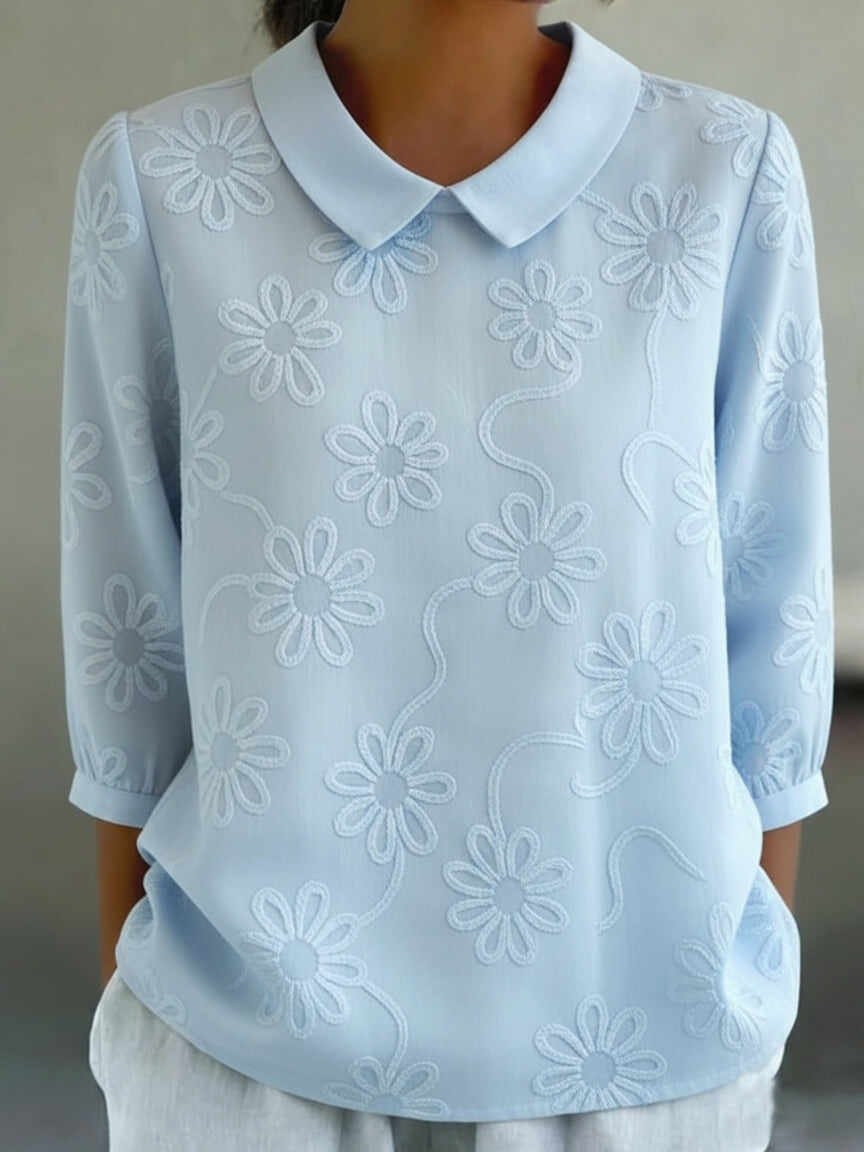 🔥Summer Arrivals🌟Romantic Floral Embroidered Peter Pan Collar Shirt Blouse