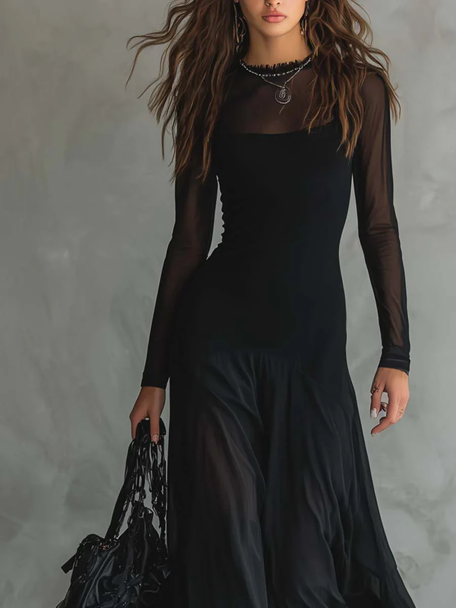 🔥Summer Arrivals🌟Elegant Mesh Sheer Multi-layered Stretch Maxi Dress