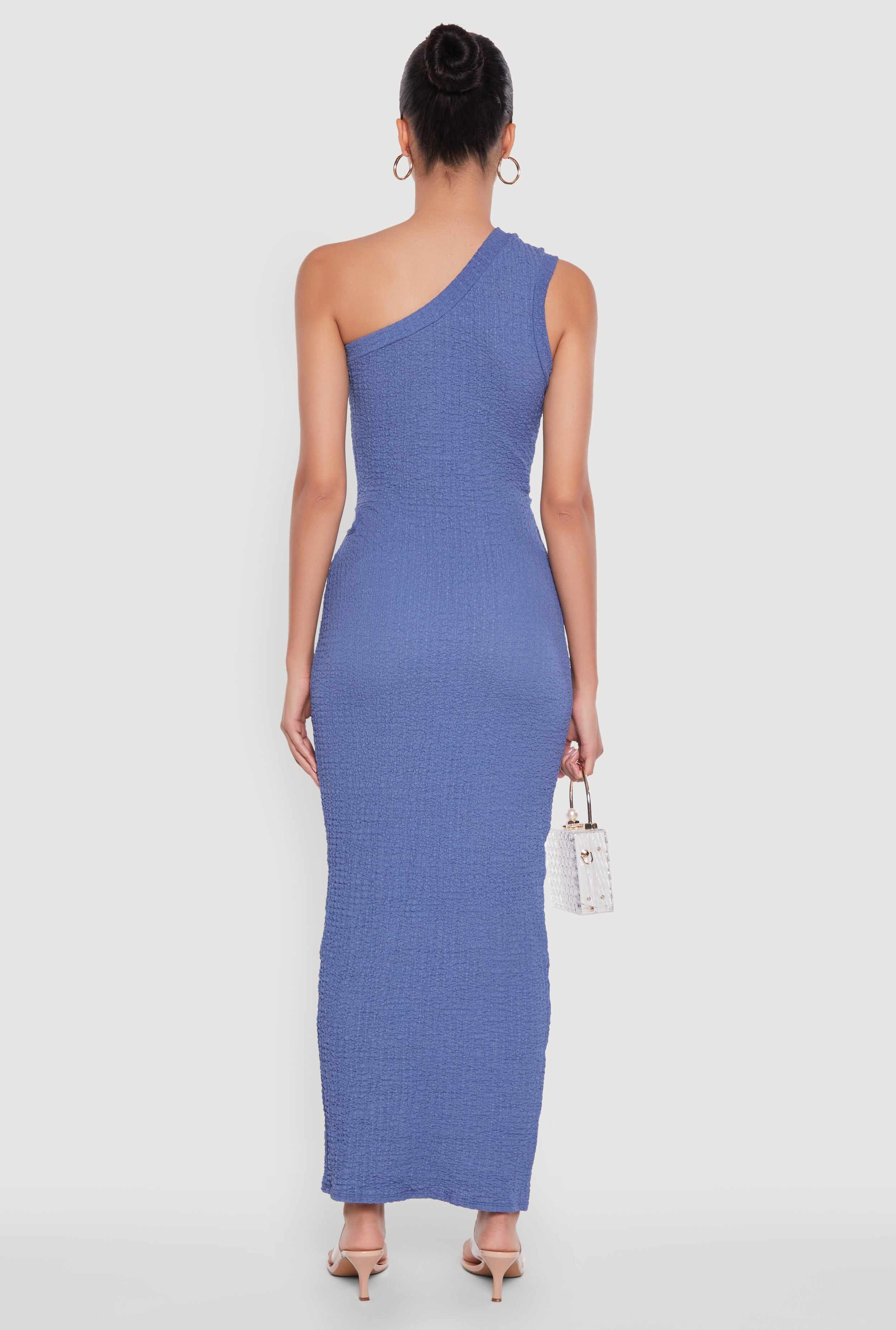 Trendy One Shoulder Flower Cut Out Maxi Dress