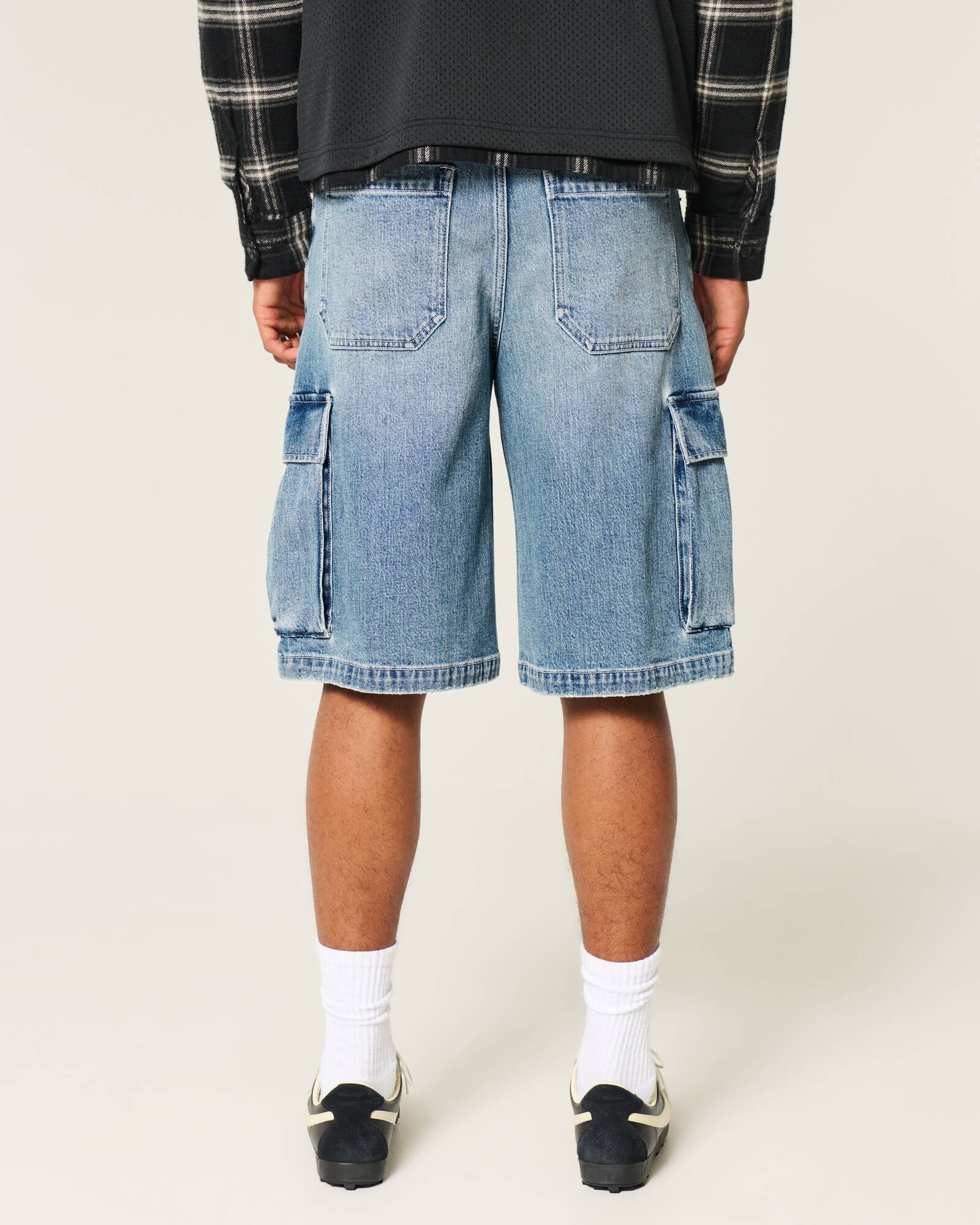Washed Black Cat Graphic Super Baggy Denim Shorts