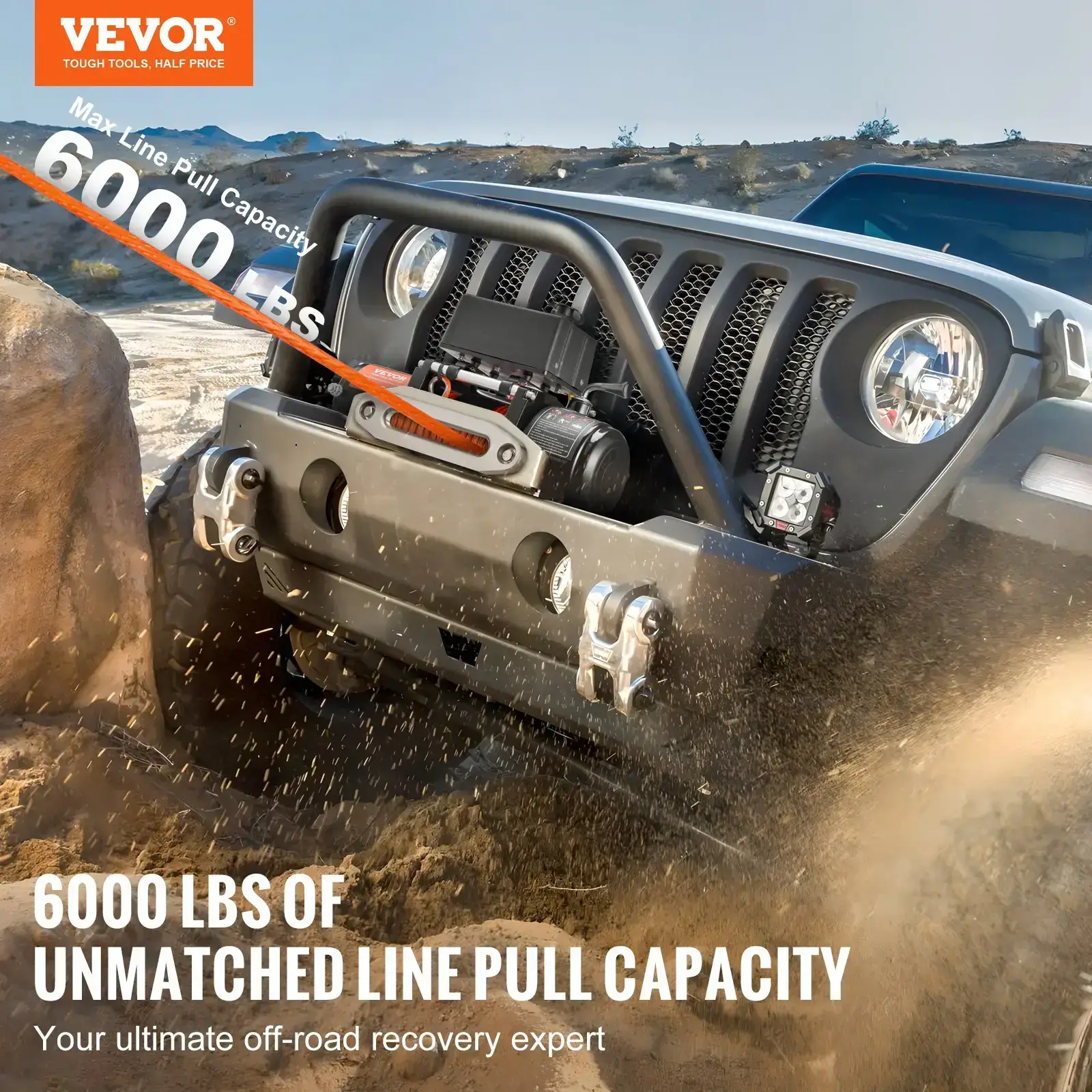 Electric Winch for Truck 6000 lb Synthetic Rope Waterproof Remote Control