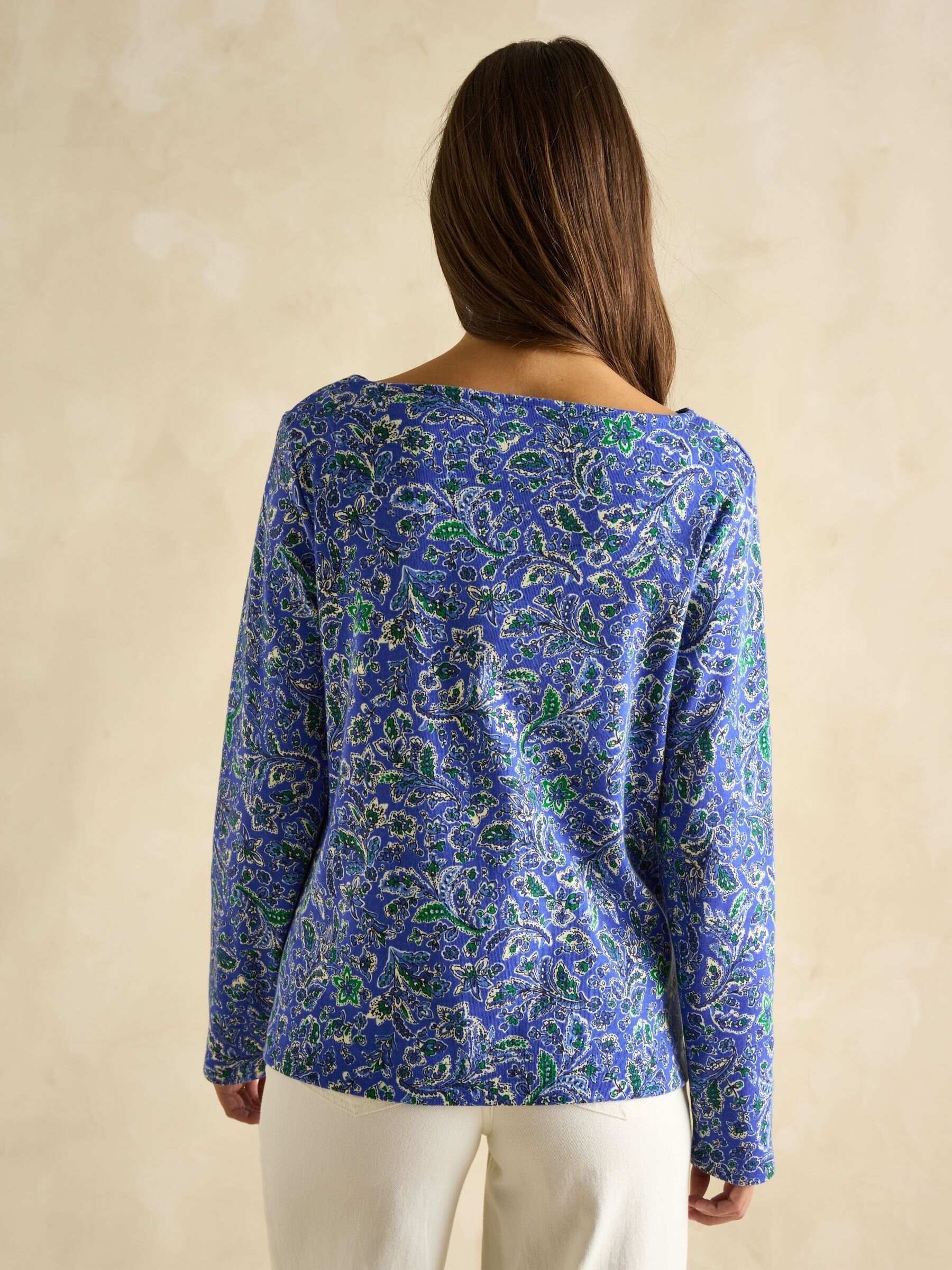 Harbour Blue Paisley Boat Neck Printed Top