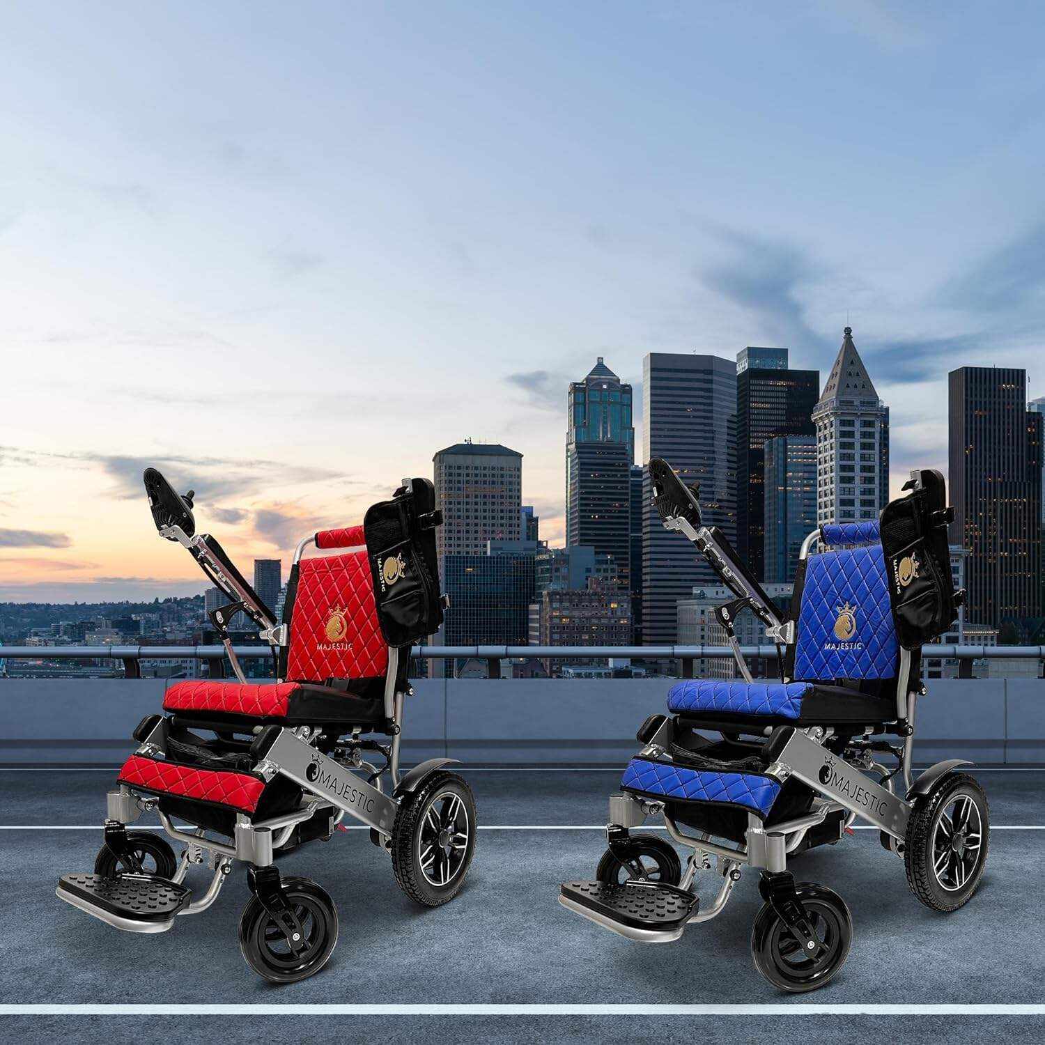 MALISA Electric Wheelchair for Adults, Portable All Terrain Lightweight Wheelchairs, Foldable Motorized Power Wheel Chair, Leather Seat (17.5