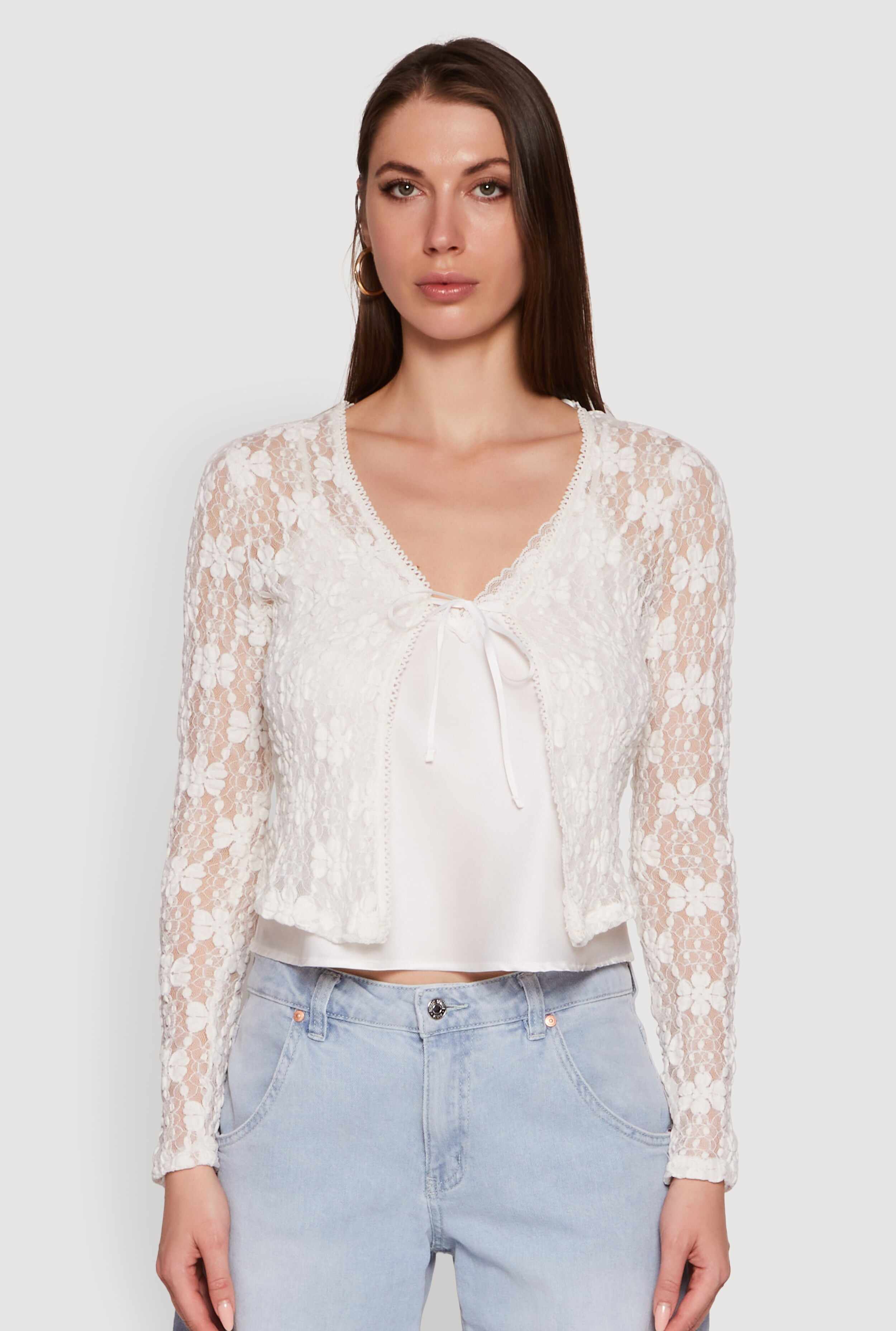Haute Monde Floral Lace Tie Front Cardigan