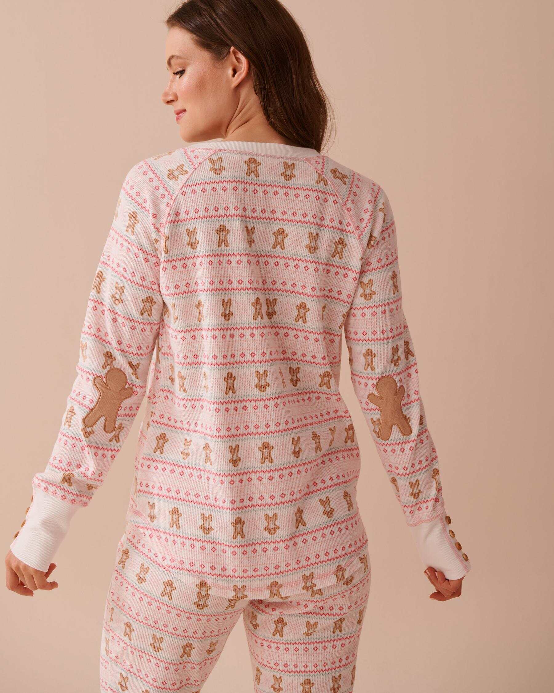 Gingerbread Print Waffle Knit Long Sleeve Shirt