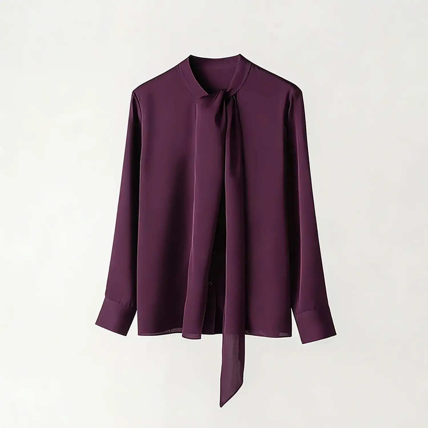 Solid Color Silk Shirt Long Sleeve with Neck Tie