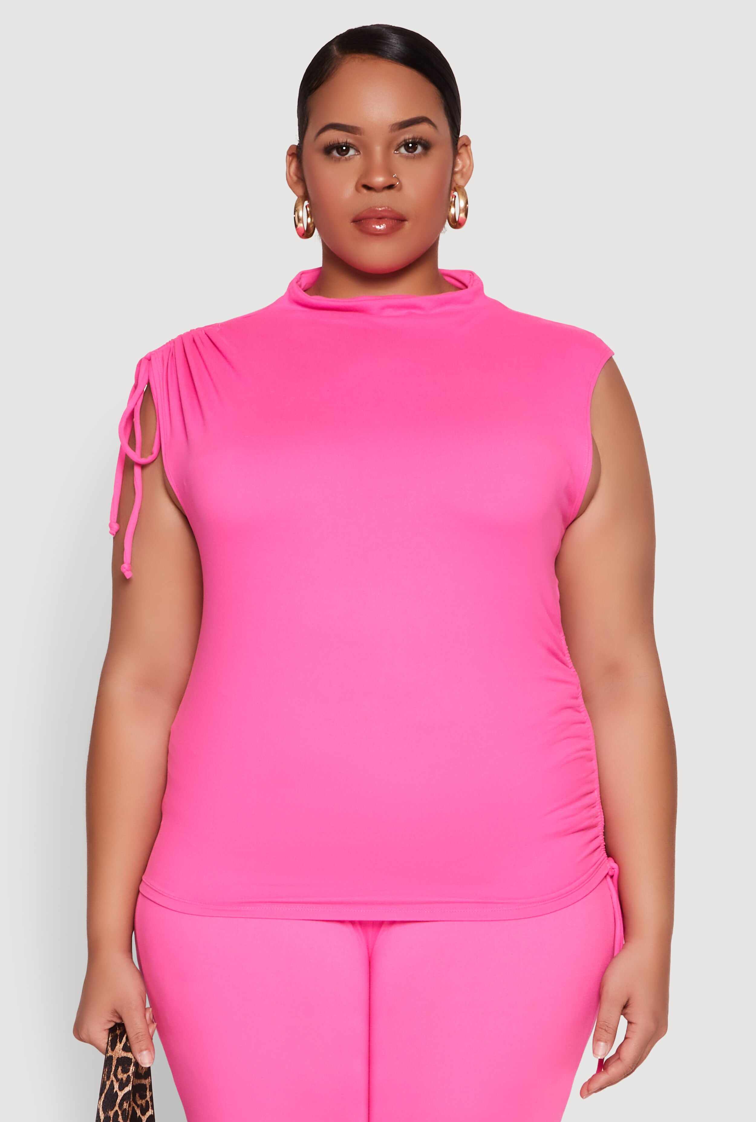 Plus Size Mock Neck Side Ruched Top