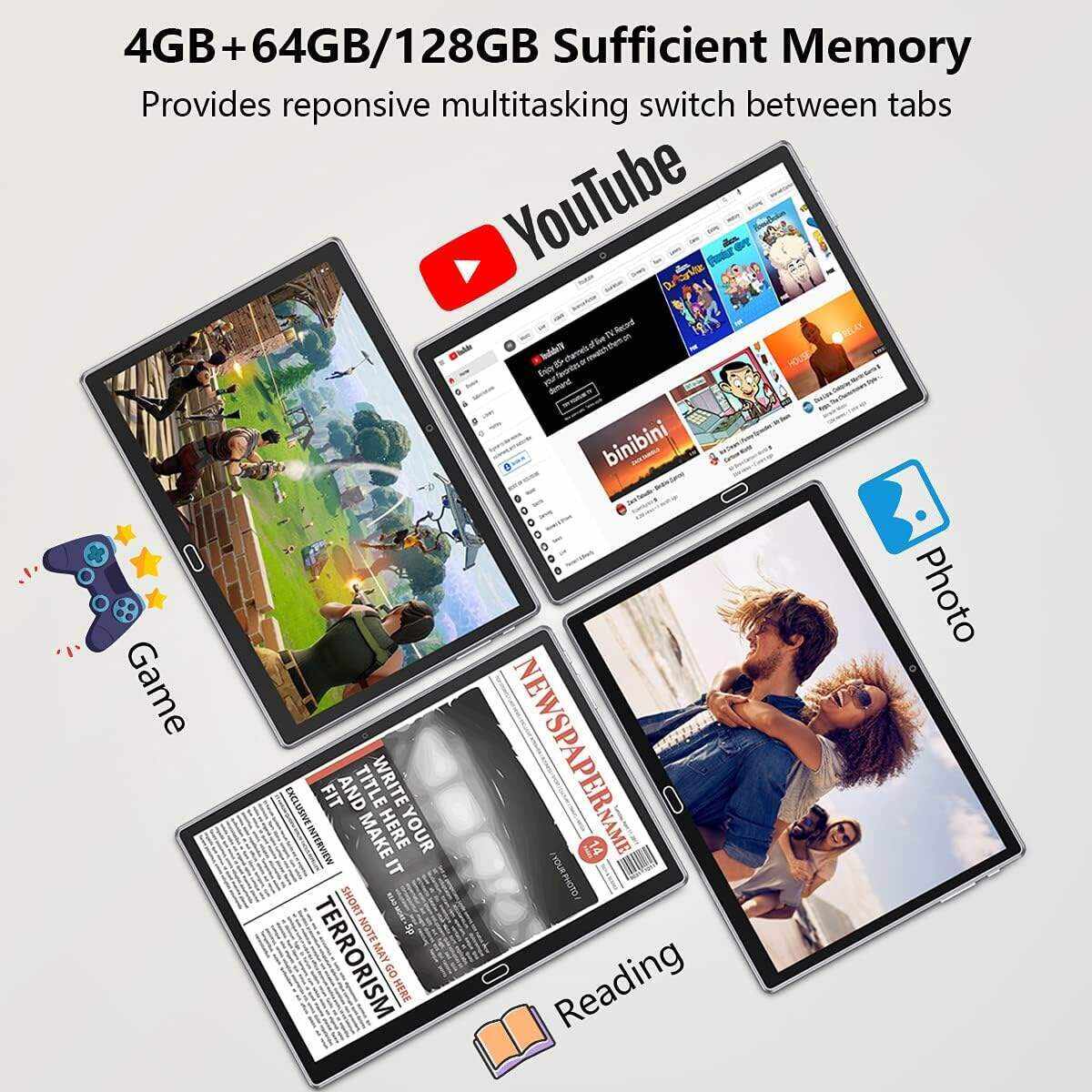 2 in 1 Tablet 10.1 Inch, Android 11.0 Tablets, 64GB/128GB ROM, Dual 4G Cellular with Keyboard, 18MP Camera, Octa-Core Processor, WiFi, GPS, Bluetooth, Google Certified Tablet PC(2023 Gray)