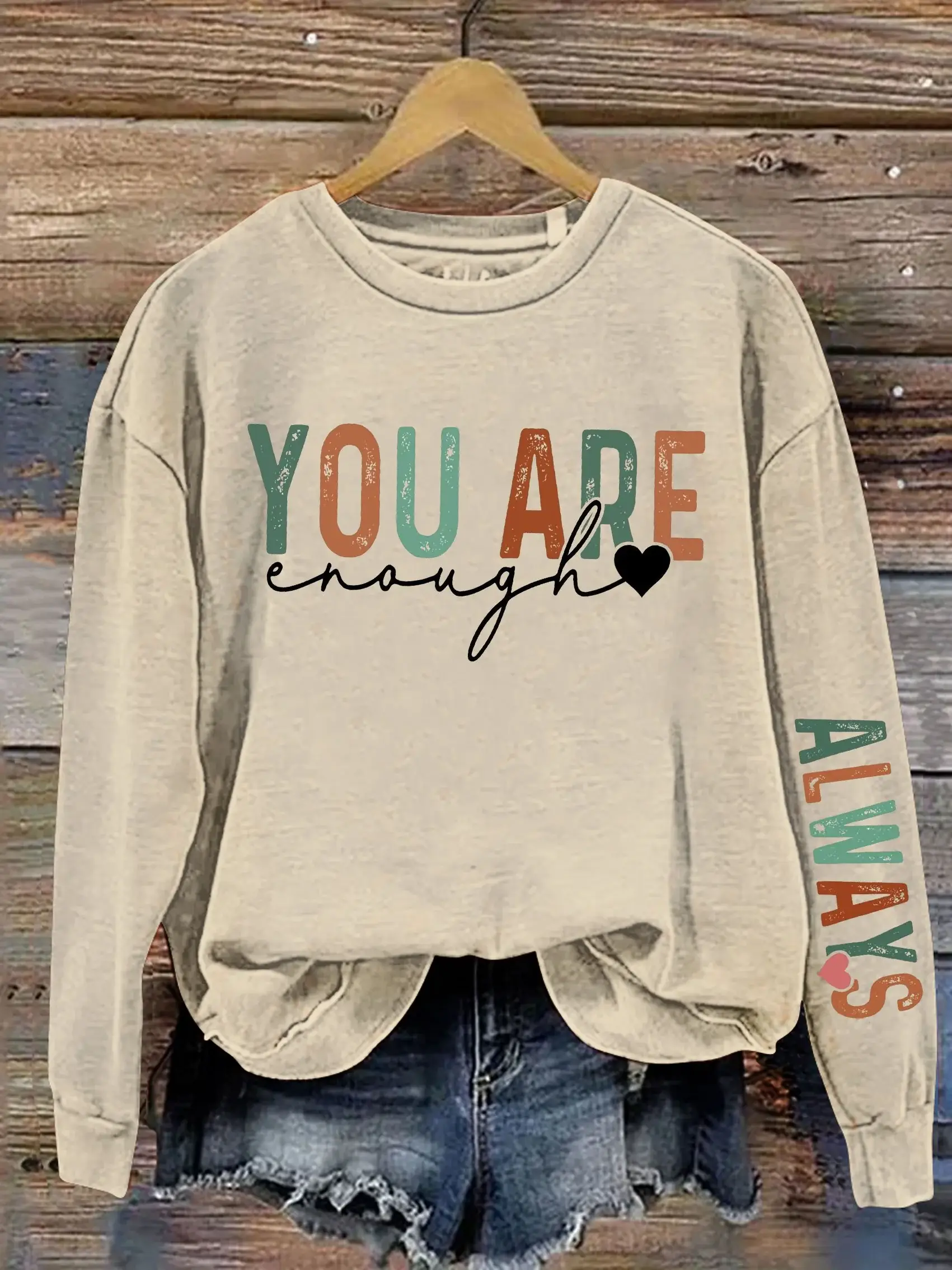 You Are Enough Always Motivational Positive Daily Letter Print Casual  Sweatshirt