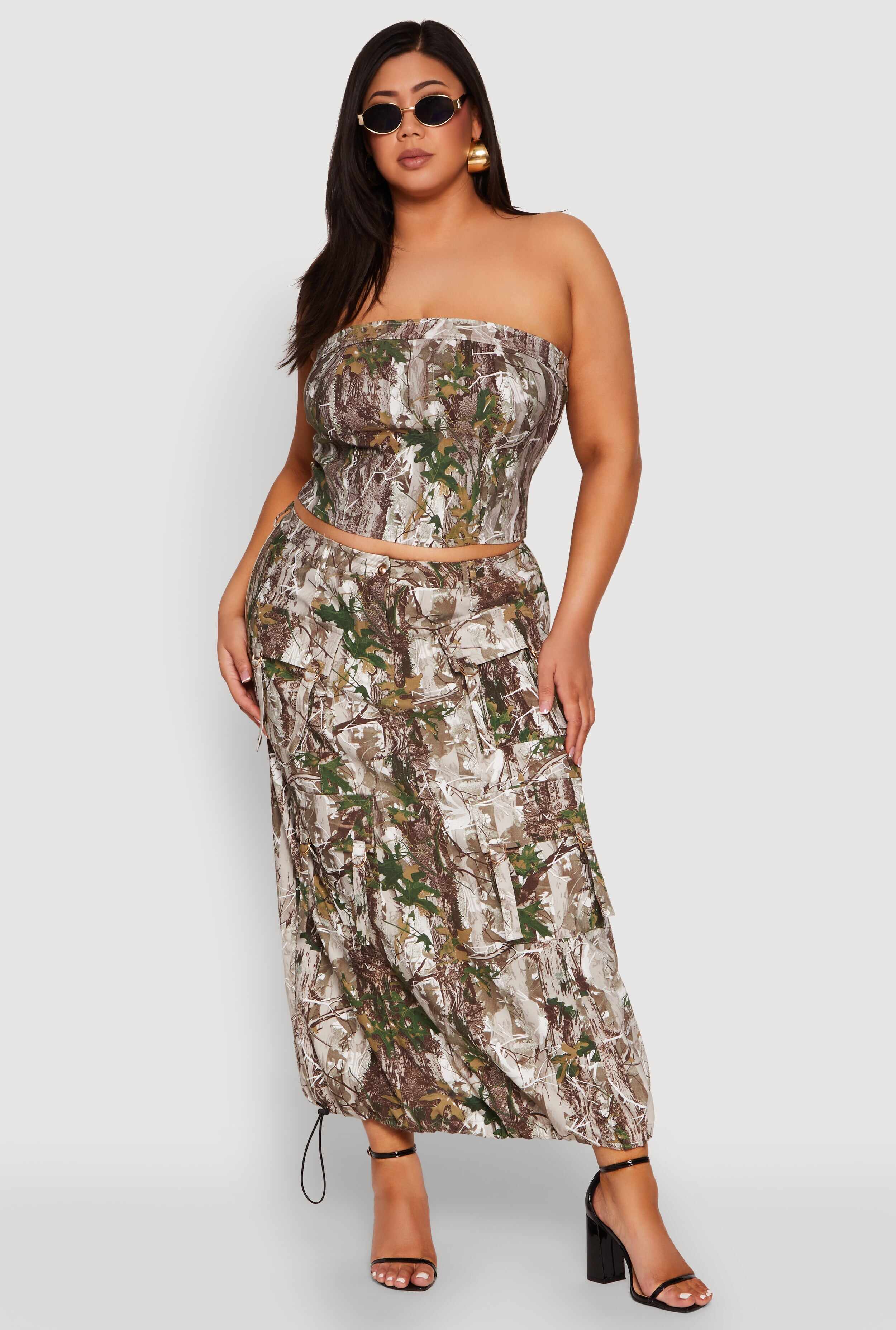 Plus Size Hunter Camo Cargo Maxi Skirt
