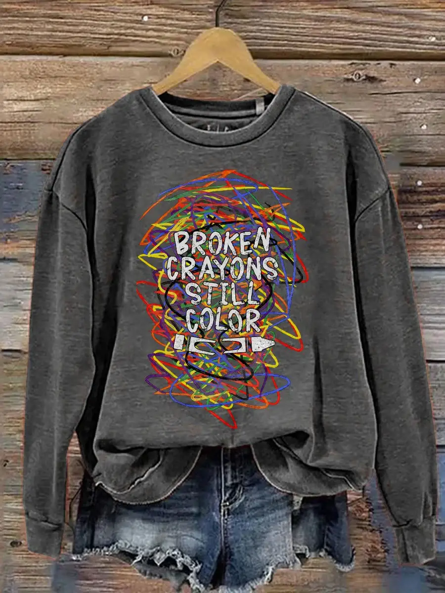 Broken Crayons Still Color Print Casual Sweatshirt