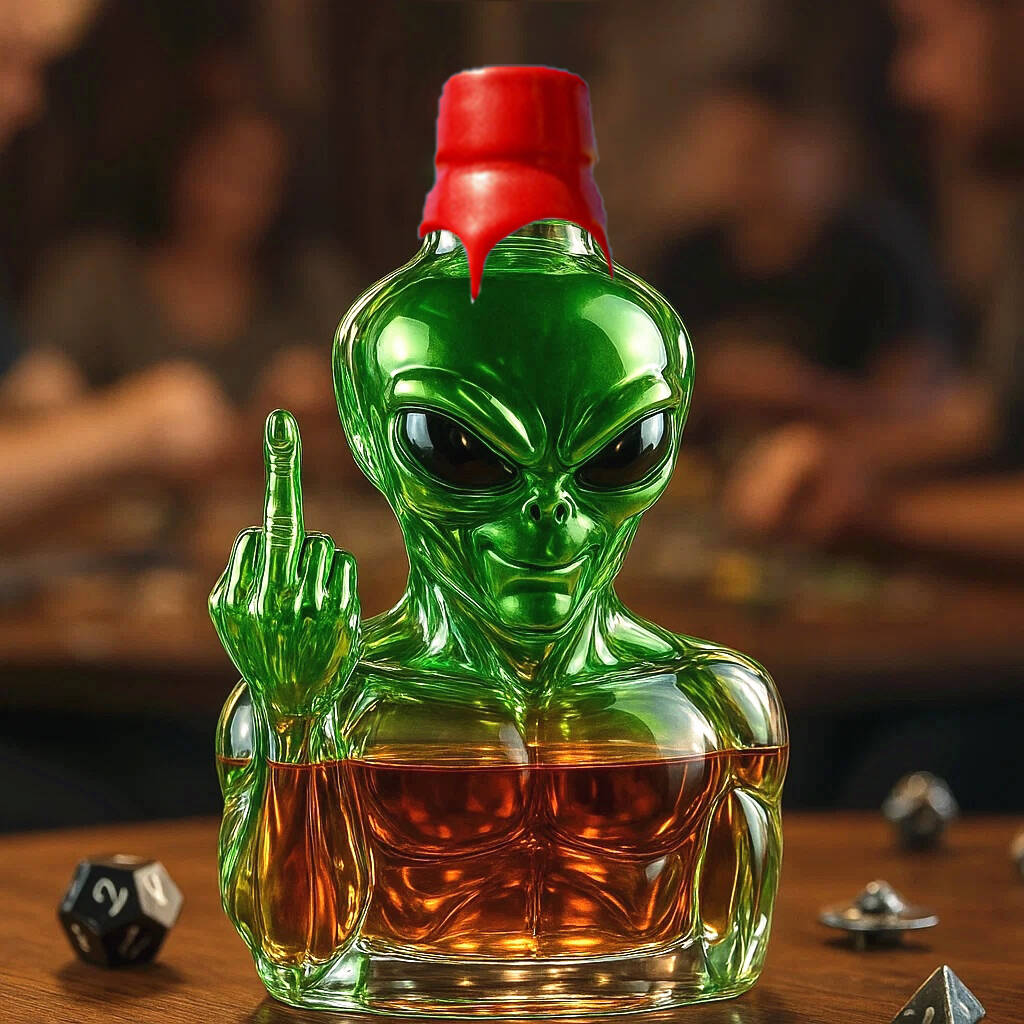 Funny Alien Middle finger Whiskey bottle