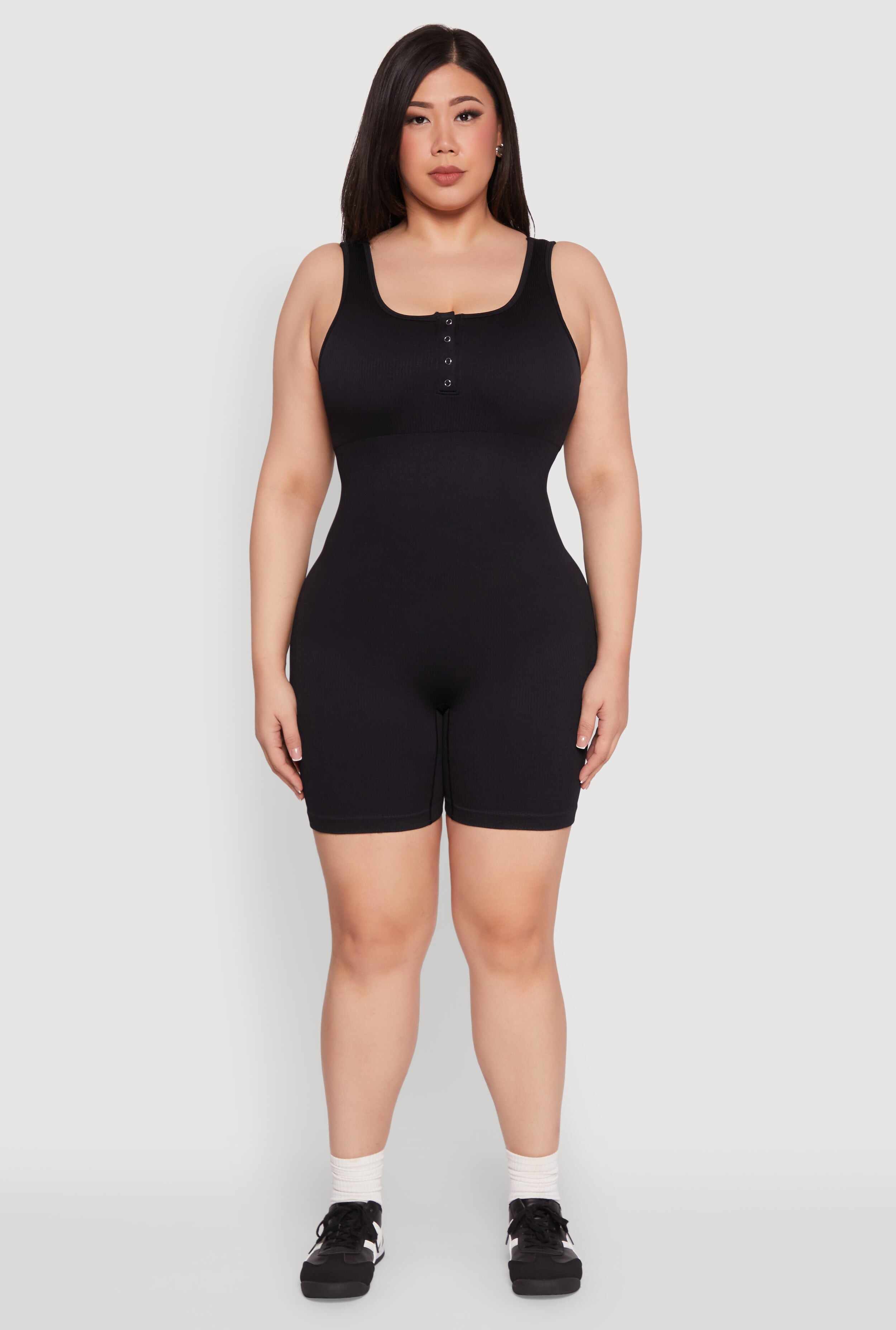 Plus Size Seamless Ribbed Sleeveless Biker Romper